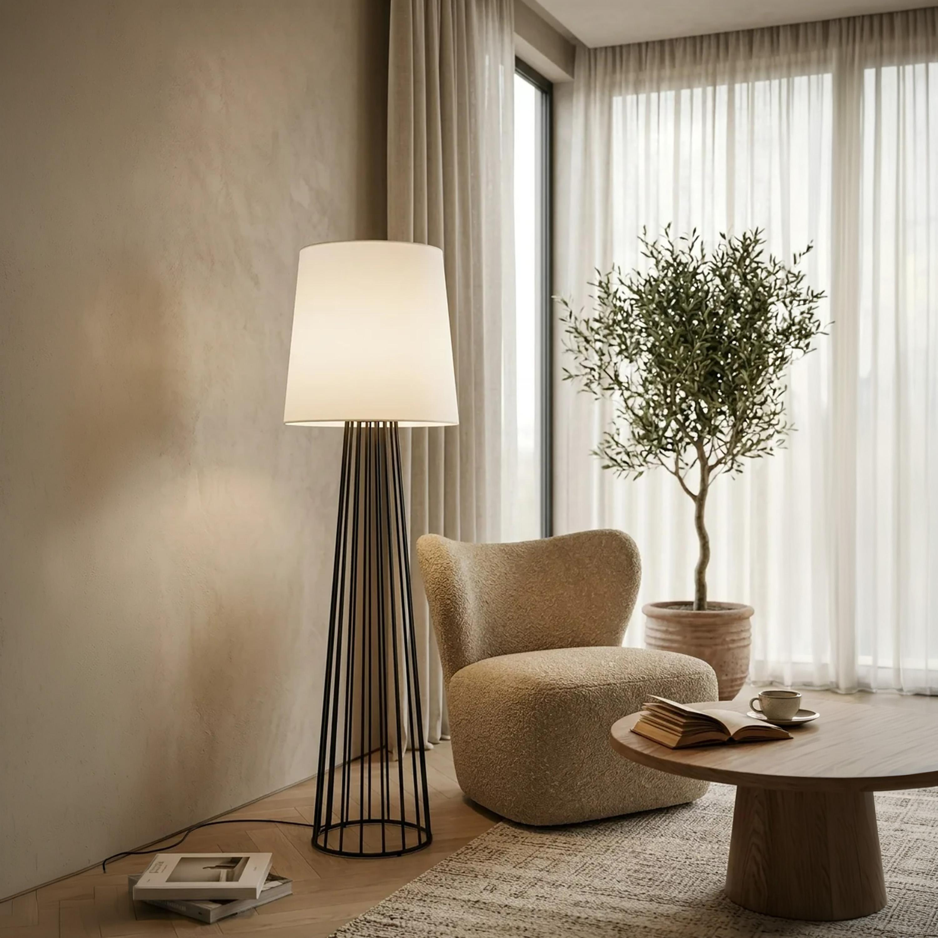 Maria Homes Modern Open-Cage Floor Lamp with Fabric Drum Shade-household-lighting-floorlamps-image-3