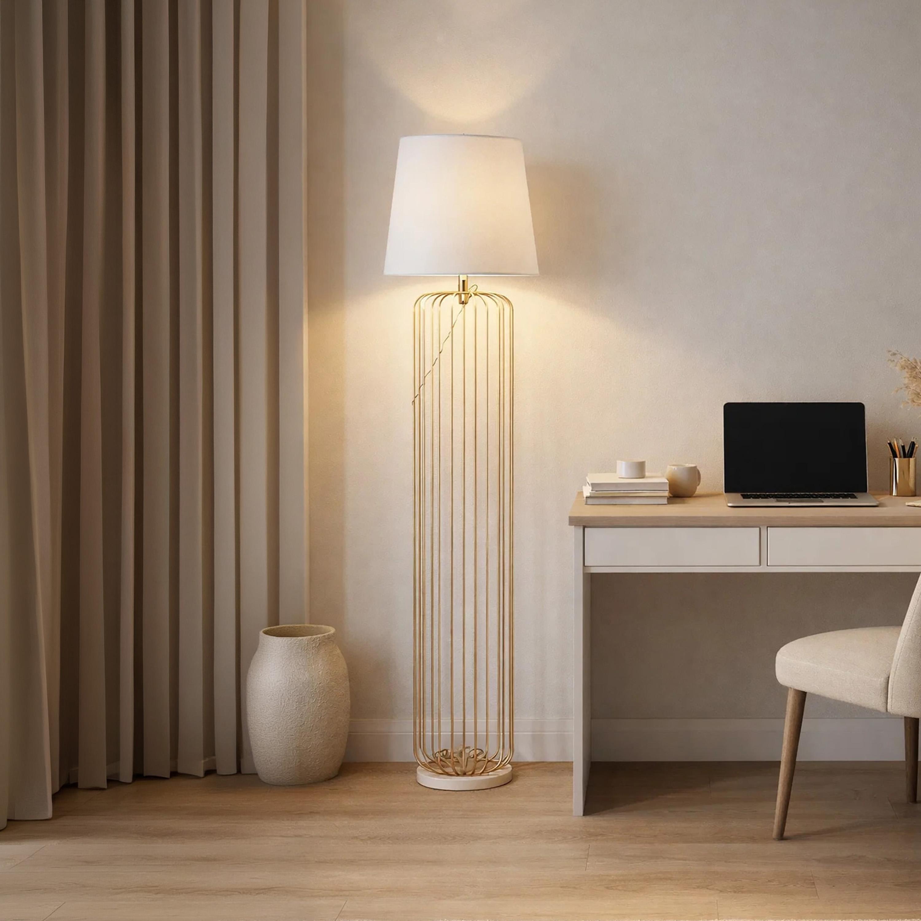 Maria Homes Modern Black Cage-Style Floor Lamp with Fabric Shade-household-lighting-floorlamps-image-1