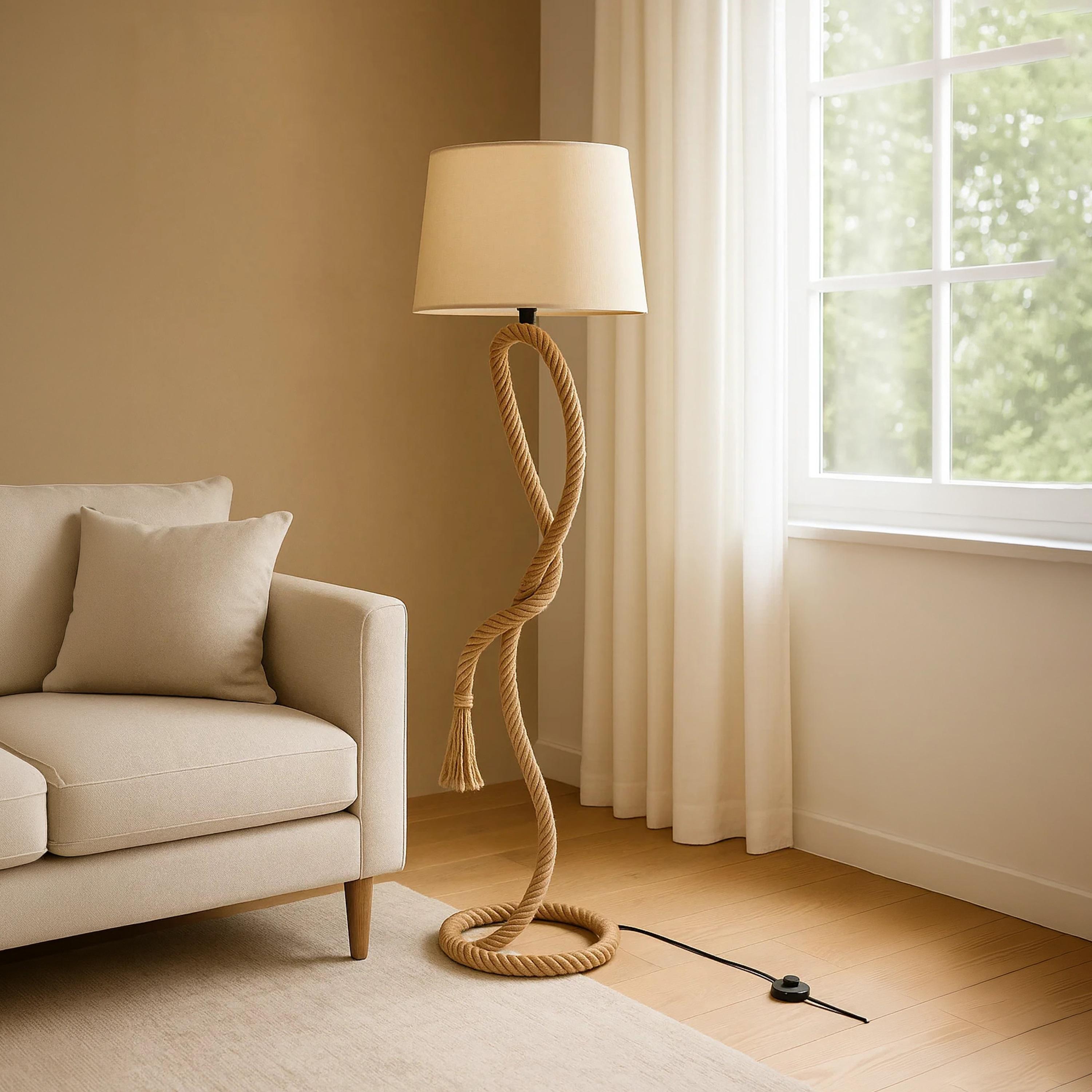Maria Homes Rustic Twisted-Rope Floor Lamp with Beige Fabric Shade-household-lighting-floorlamps-image-1