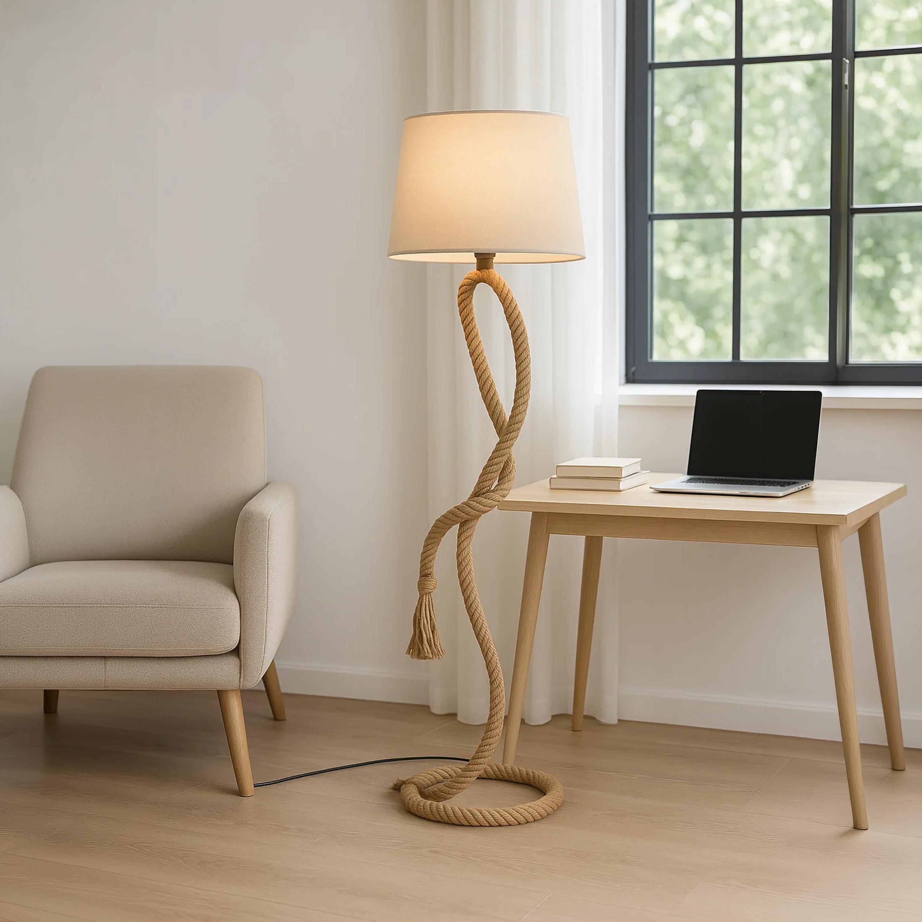 Maria Homes Rustic Twisted-Rope Floor Lamp with Beige Fabric Shade-household-lighting-floorlamps-image-2