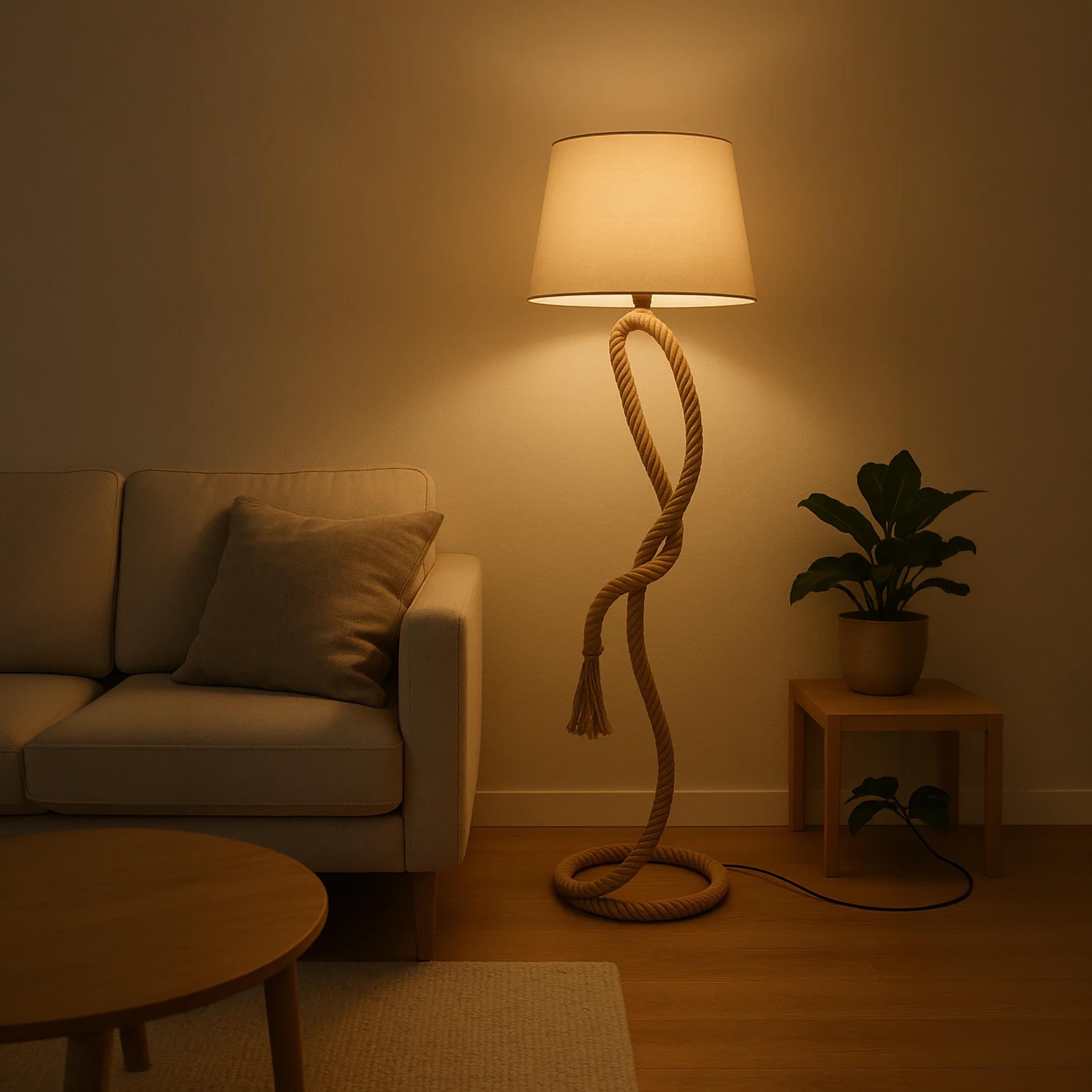 Maria Homes Rustic Twisted-Rope Floor Lamp with Beige Fabric Shade-household-lighting-floorlamps-image-4