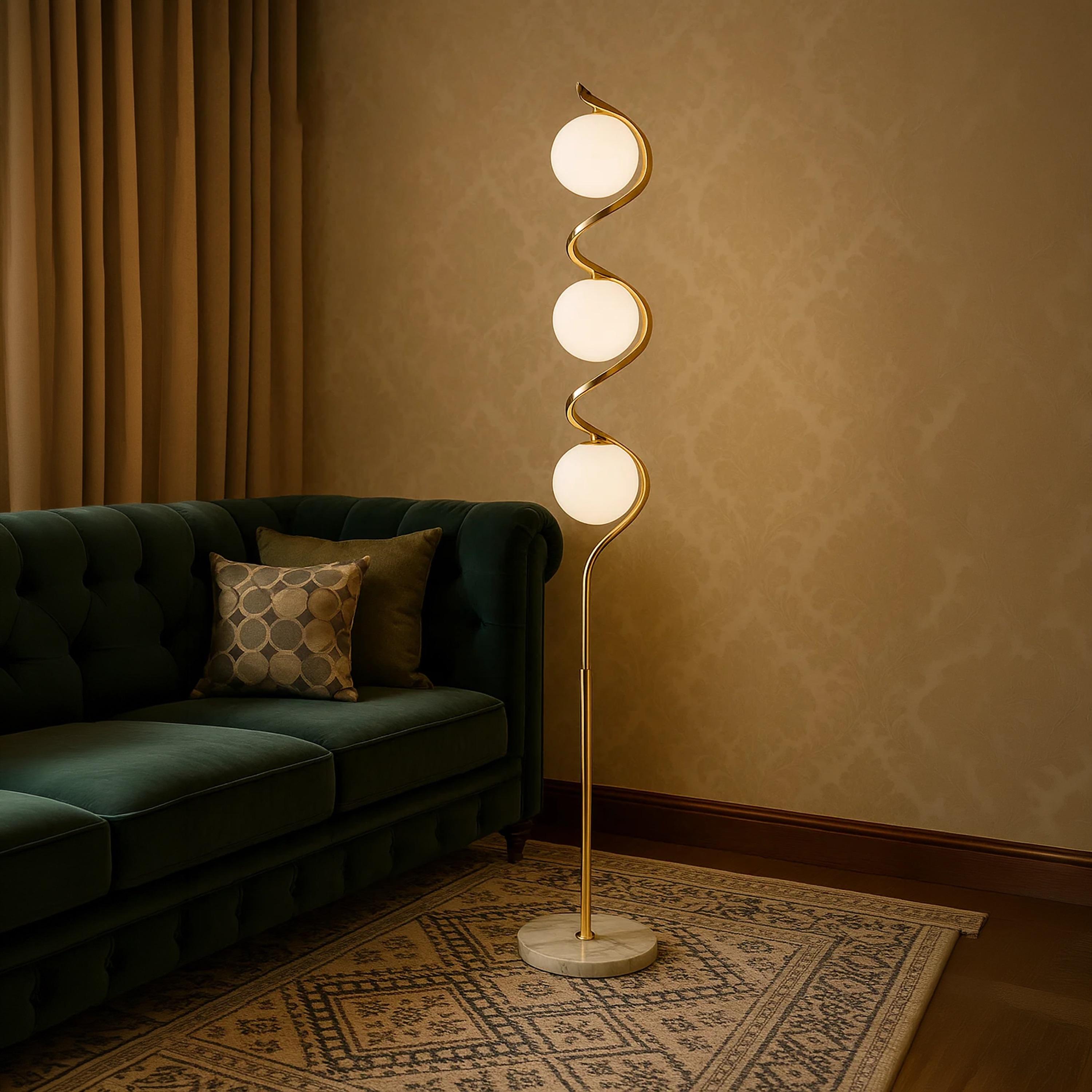 Maria Homes Modern Gold Spiral Floor Lamp with Globe Bulbs-household-lighting-floorlamps-image-1