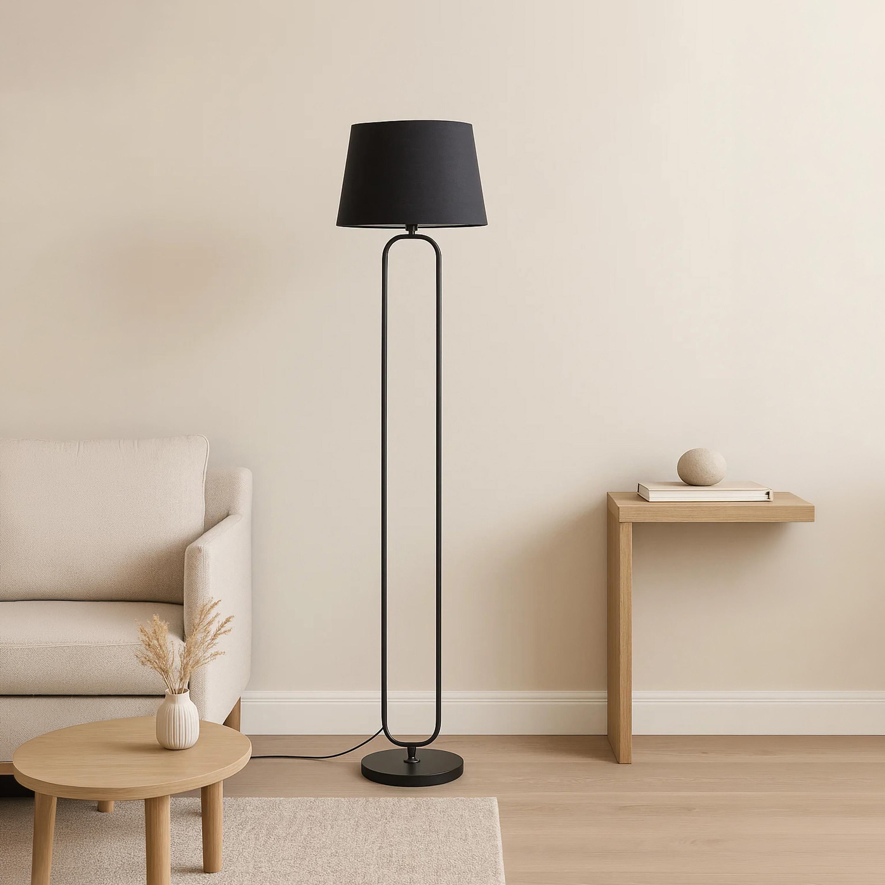 Maria Homes Modern Black Oval-Frame Floor Lamp with Fabric Shade-household-lighting-floorlamps-image-1