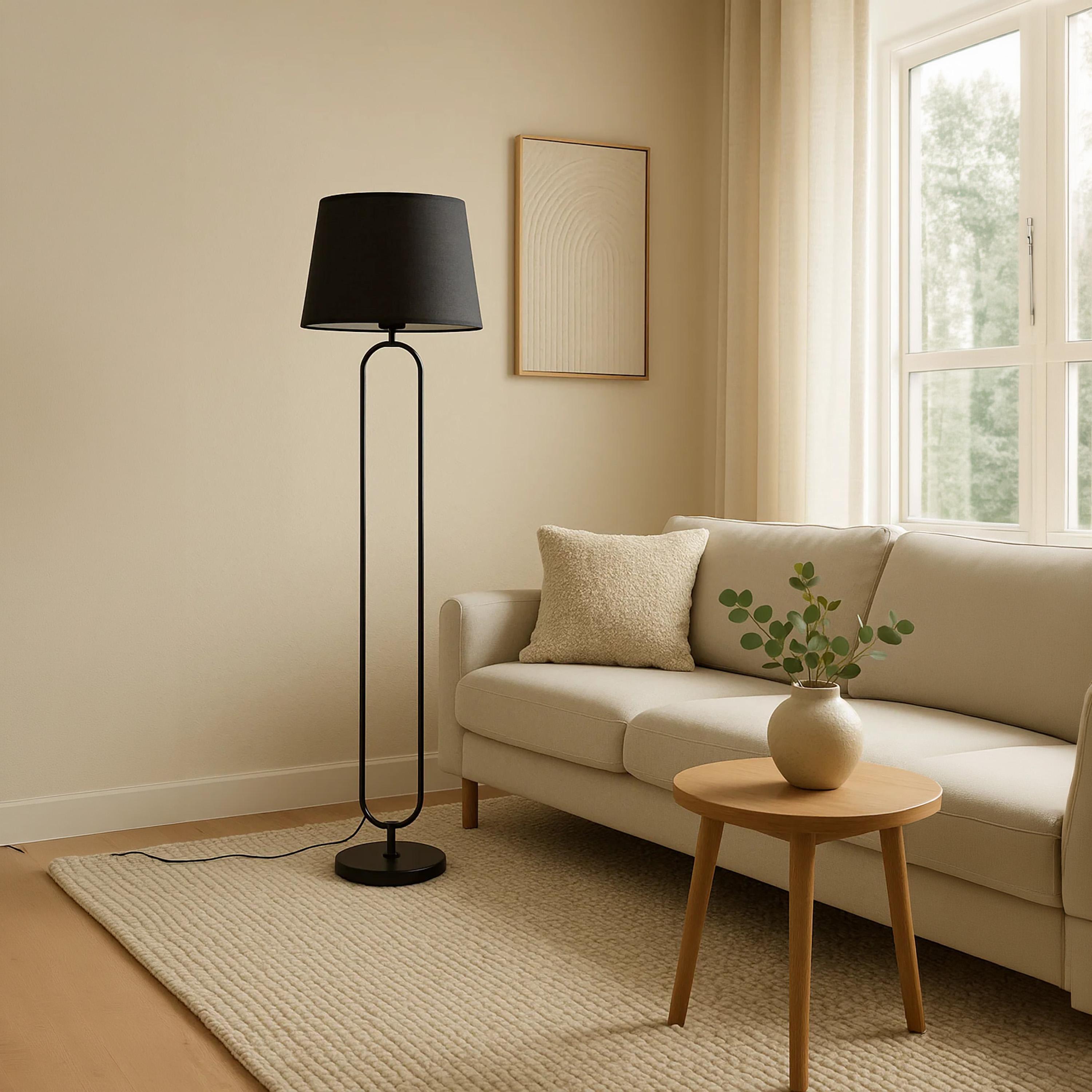 Maria Homes Modern Black Oval-Frame Floor Lamp with Fabric Shade-household-lighting-floorlamps-image-2