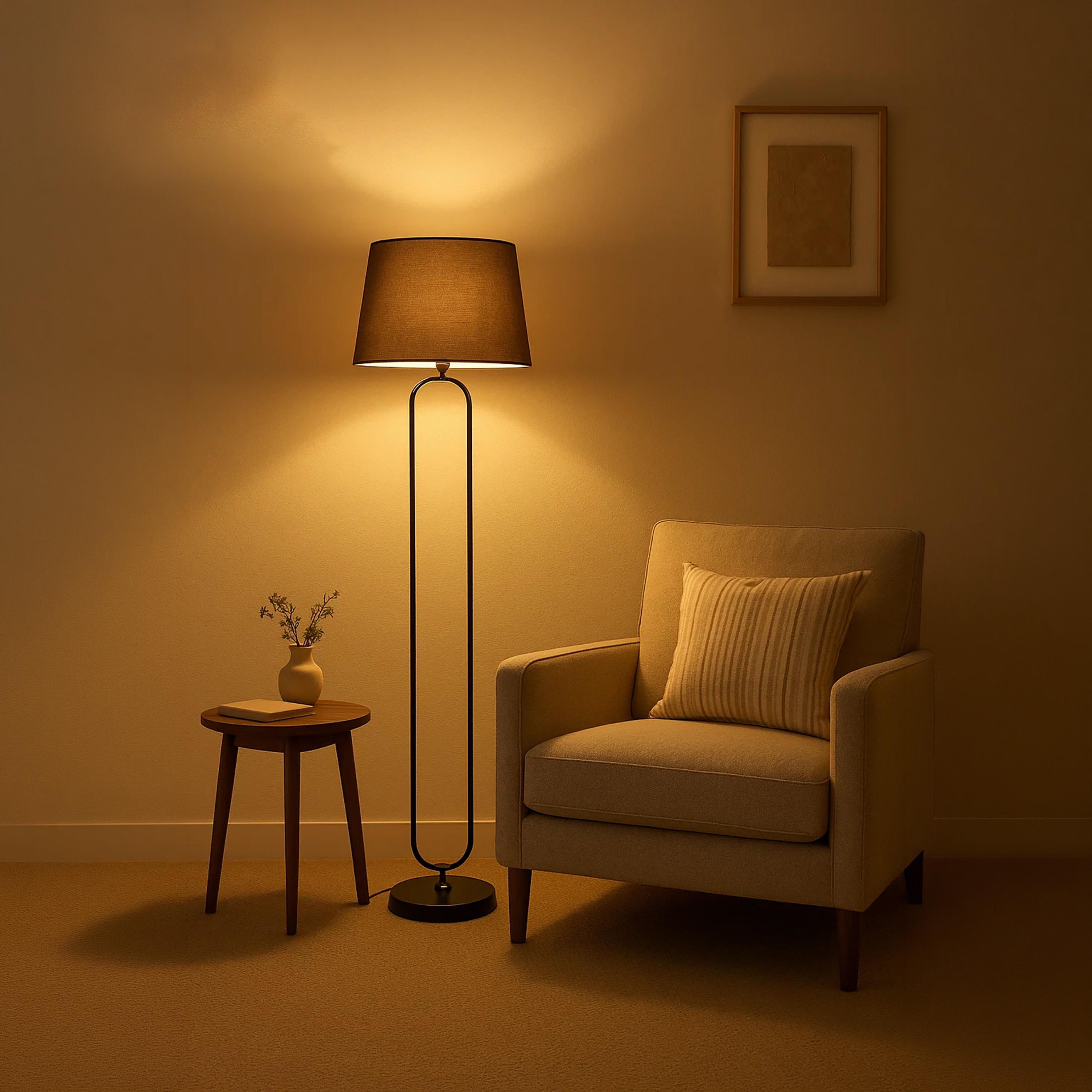 Maria Homes Modern Black Oval-Frame Floor Lamp with Fabric Shade-household-lighting-floorlamps-image-3