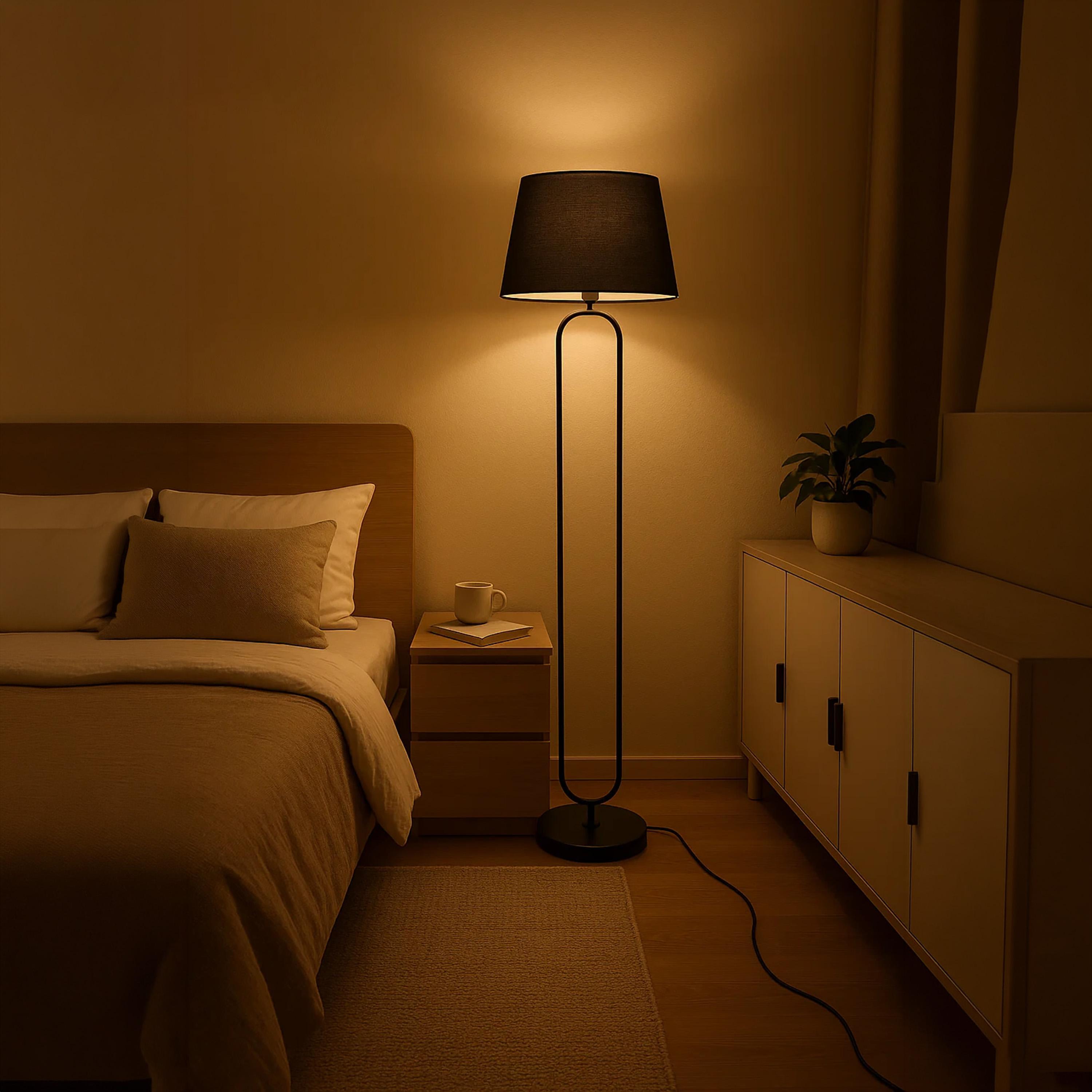 Maria Homes Modern Black Oval-Frame Floor Lamp with Fabric Shade-household-lighting-floorlamps-image-4