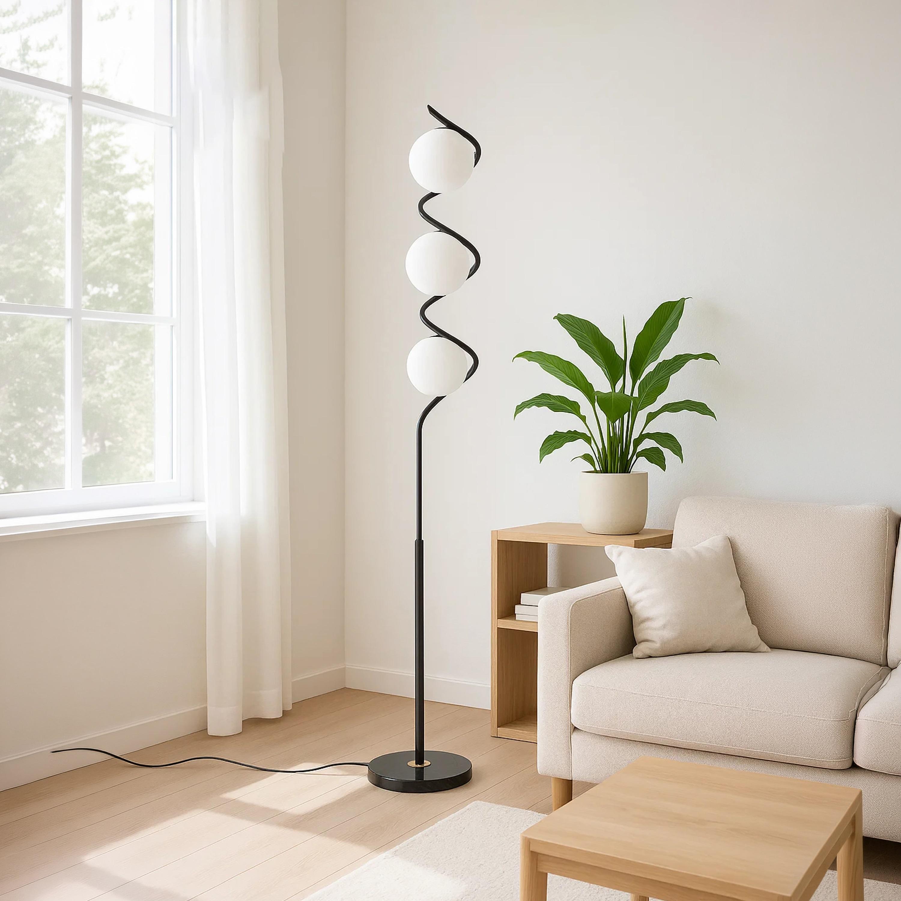 Maria Homes Stylish Black Spiral Floor Lamp with Frosted Globes-household-lighting-floorlamps-image-1