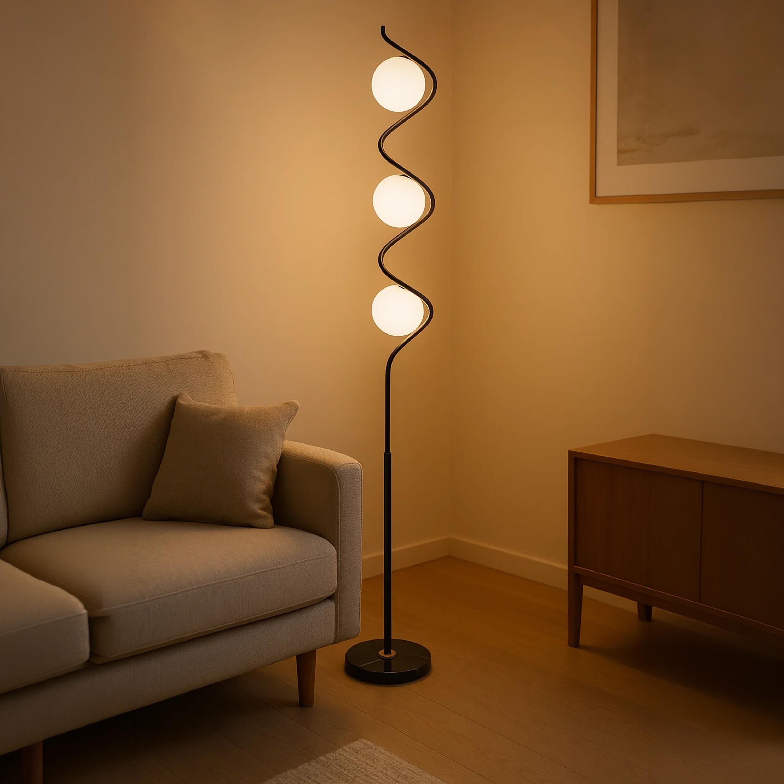 Maria Homes Stylish Black Spiral Floor Lamp with Frosted Globes-household-lighting-floorlamps-image-2