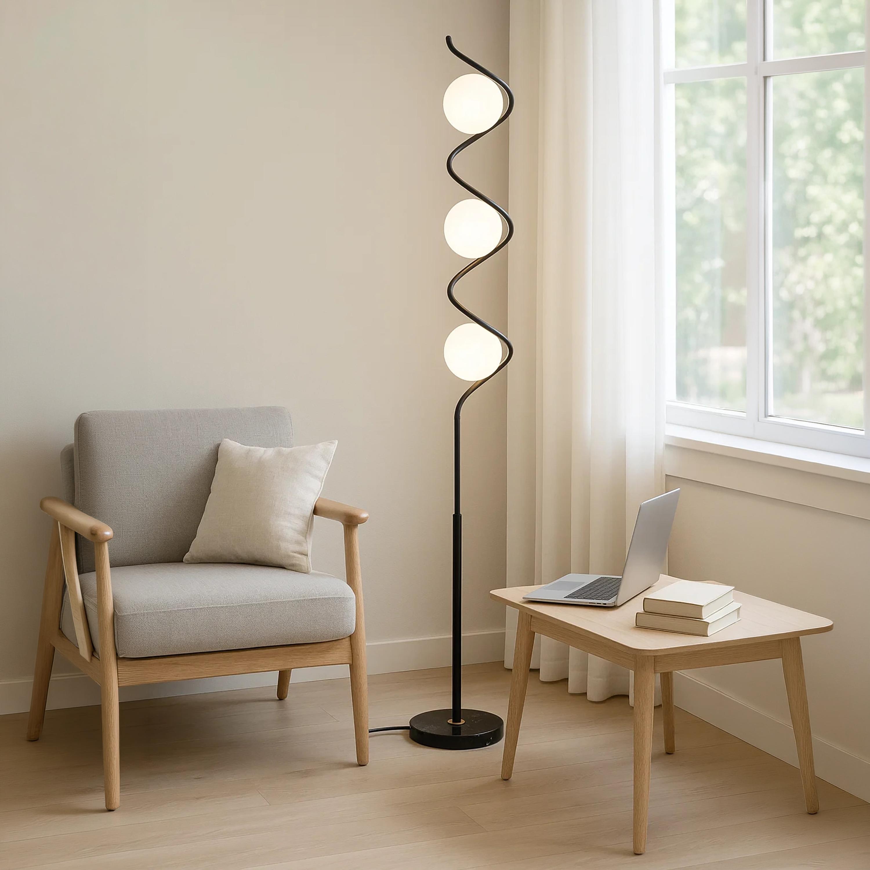 Maria Homes Stylish Black Spiral Floor Lamp with Frosted Globes-household-lighting-floorlamps-image-3