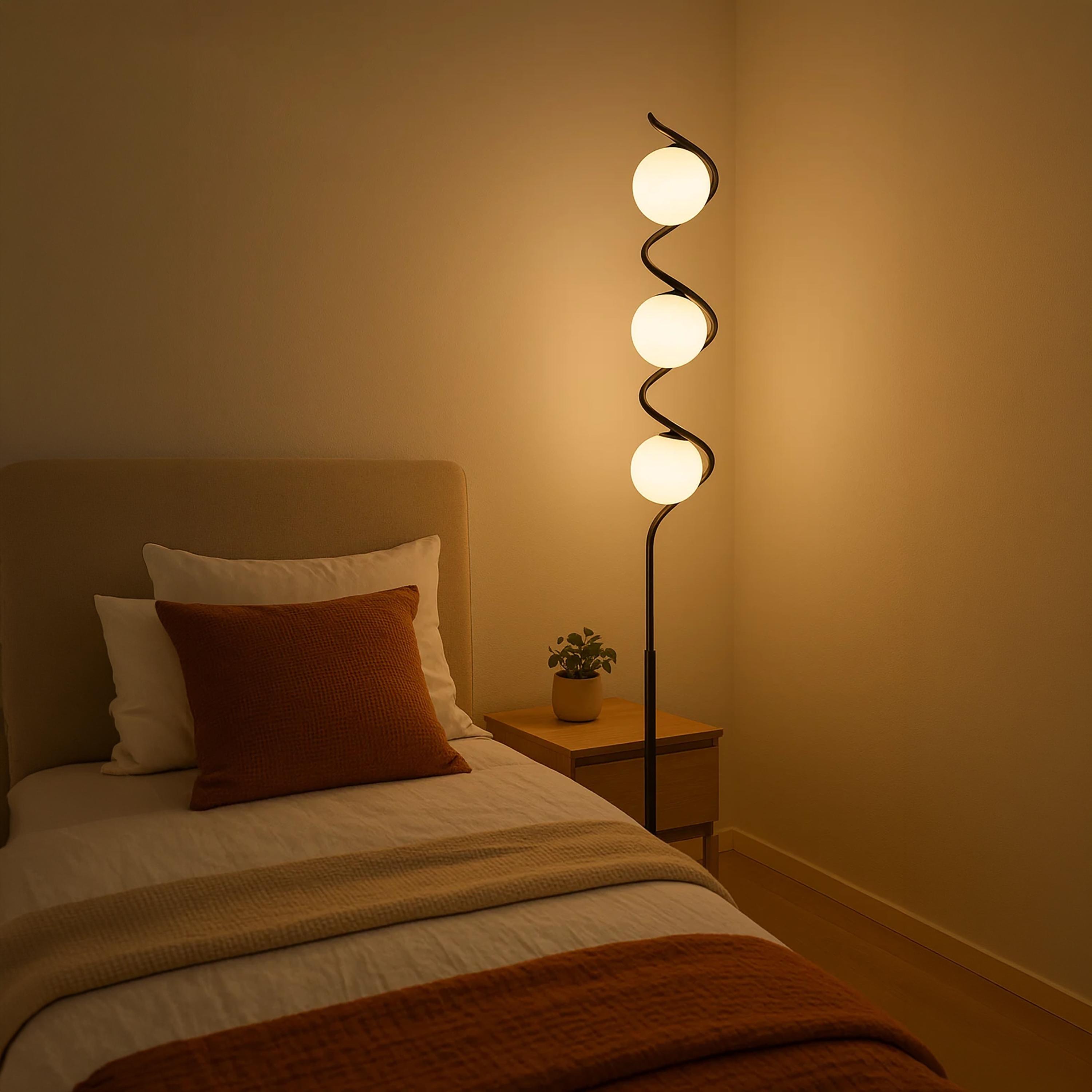 Maria Homes Stylish Black Spiral Floor Lamp with Frosted Globes-household-lighting-floorlamps-image-4