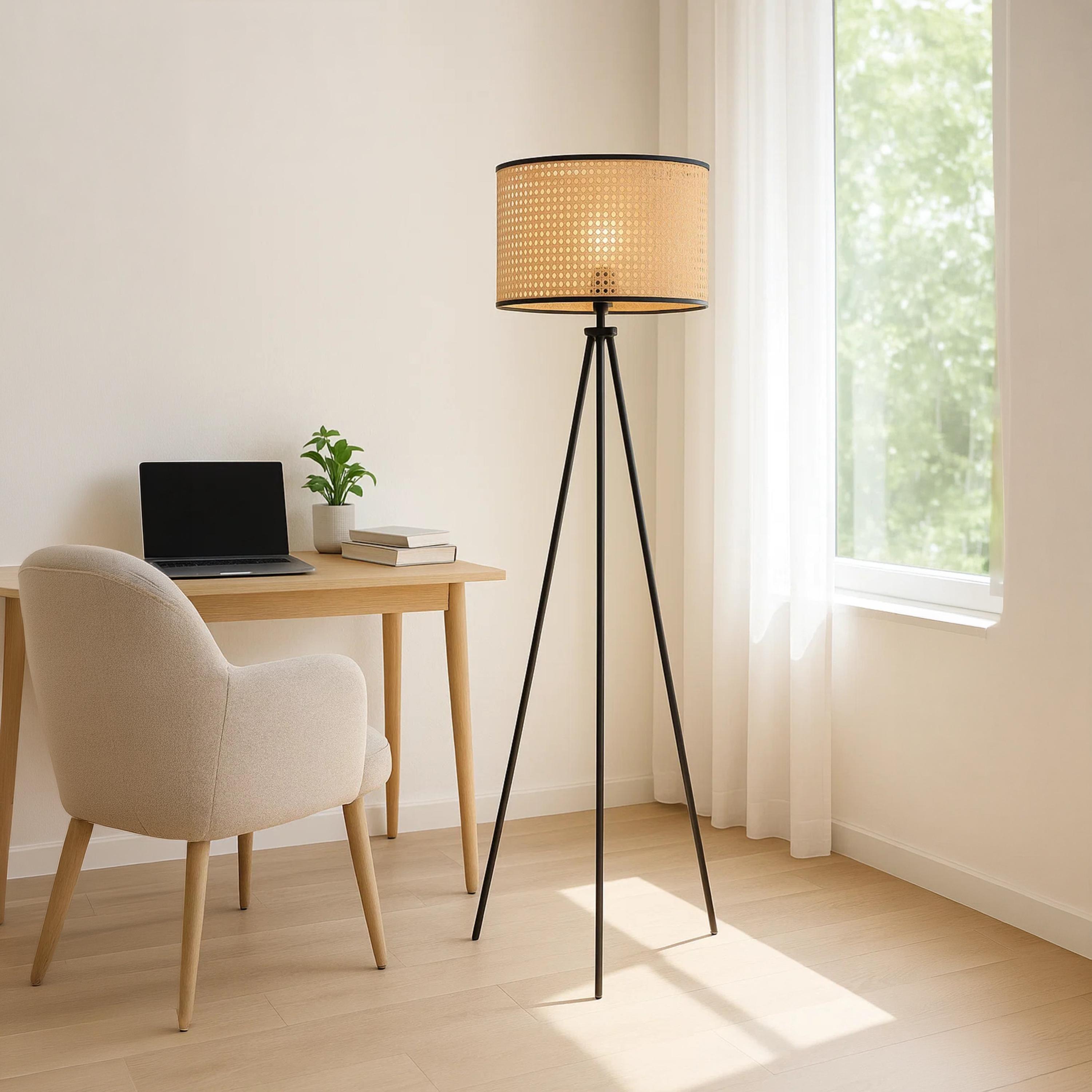 Maria Homes Stylish Tripod Floor Lamp with Woven Rattan Shade-household-lighting-floorlamps-image-1
