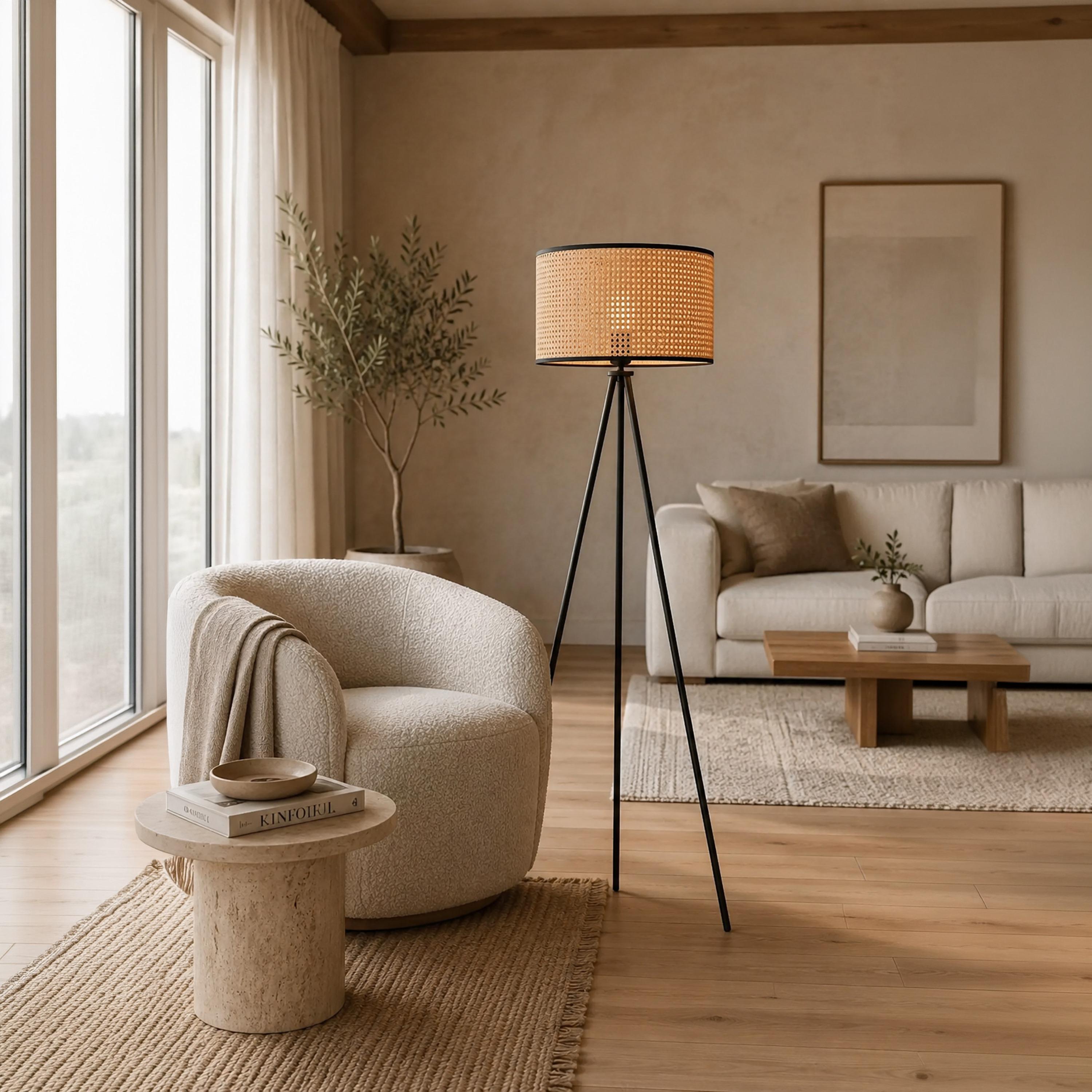 Maria Homes Stylish Tripod Floor Lamp with Woven Rattan Shade-household-lighting-floorlamps-image-2
