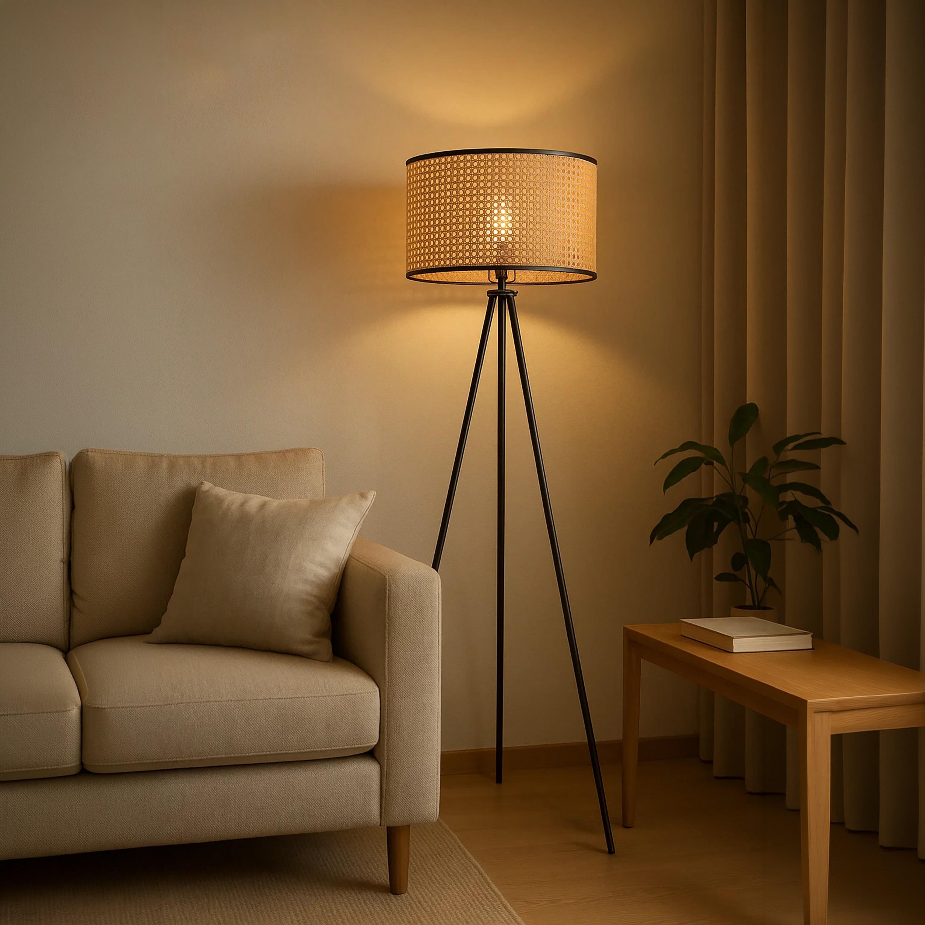 Maria Homes Stylish Tripod Floor Lamp with Woven Rattan Shade-household-lighting-floorlamps-image-3