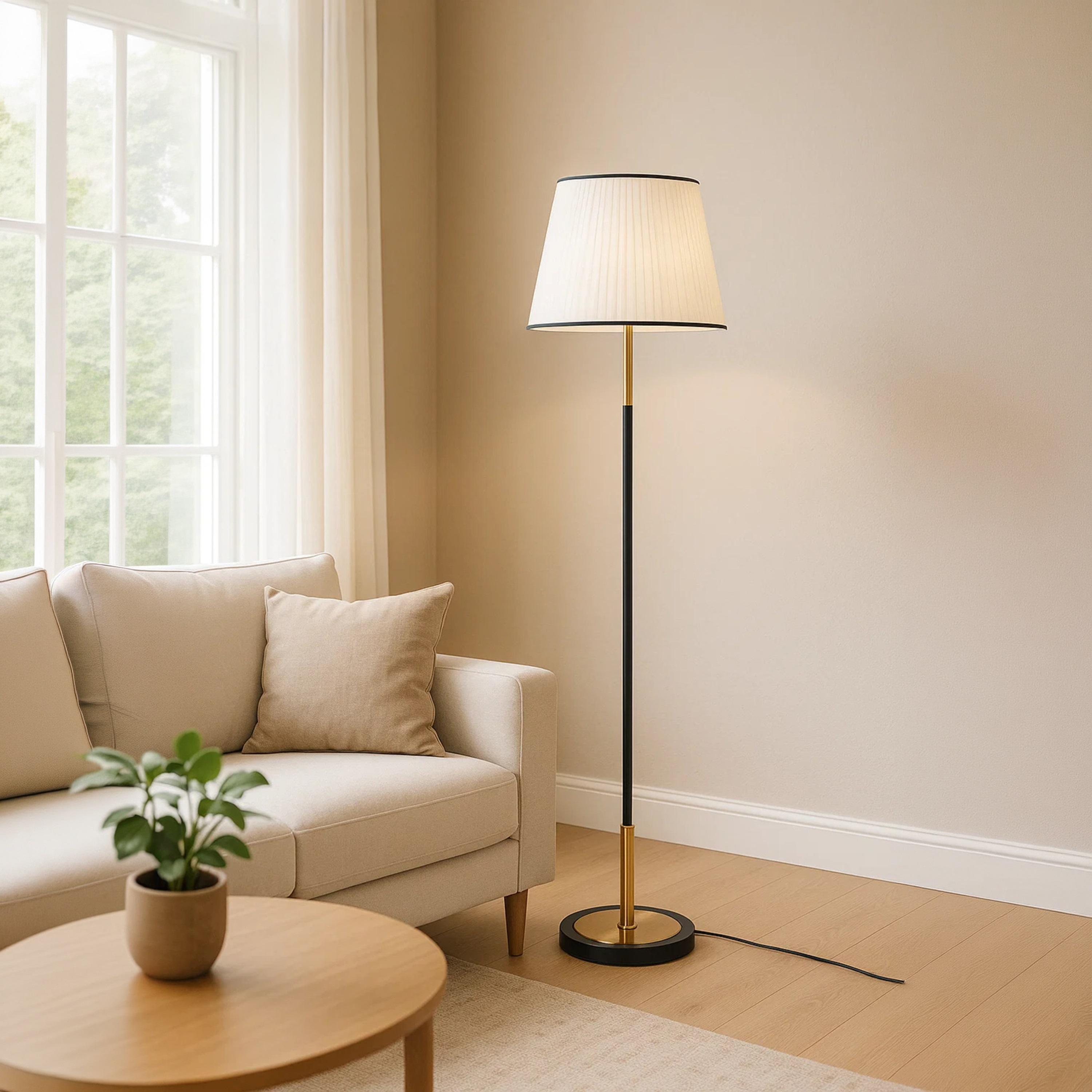 Maria Homes Black & Gold Floor Lamp with White Tapered Shade-household-lighting-floorlamps-image-1