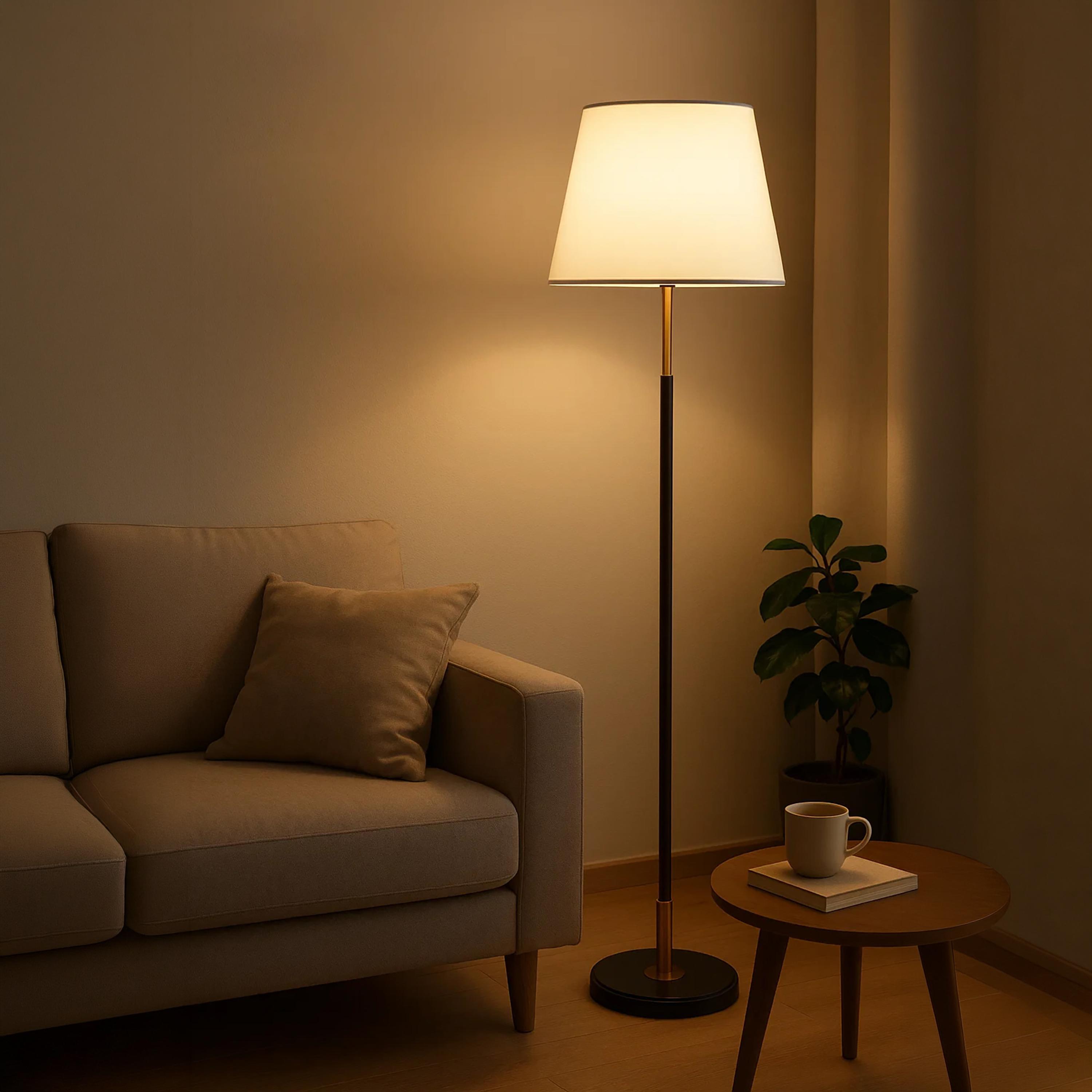 Maria Homes Black & Gold Floor Lamp with White Tapered Shade-household-lighting-floorlamps-image-2