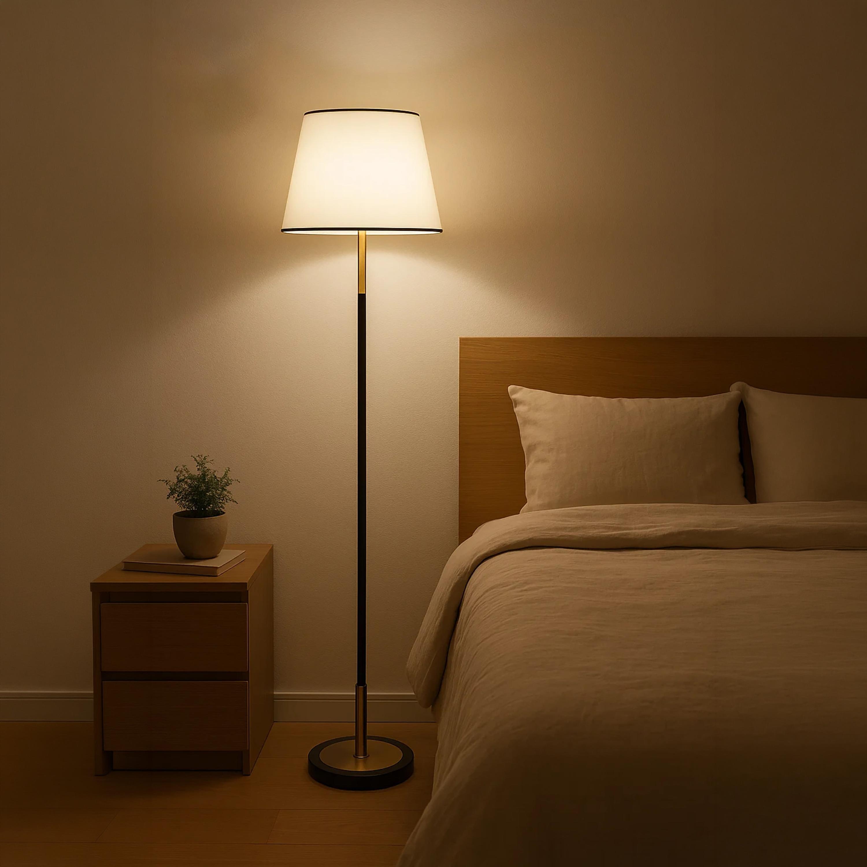 Maria Homes Black & Gold Floor Lamp with White Tapered Shade-household-lighting-floorlamps-image-4
