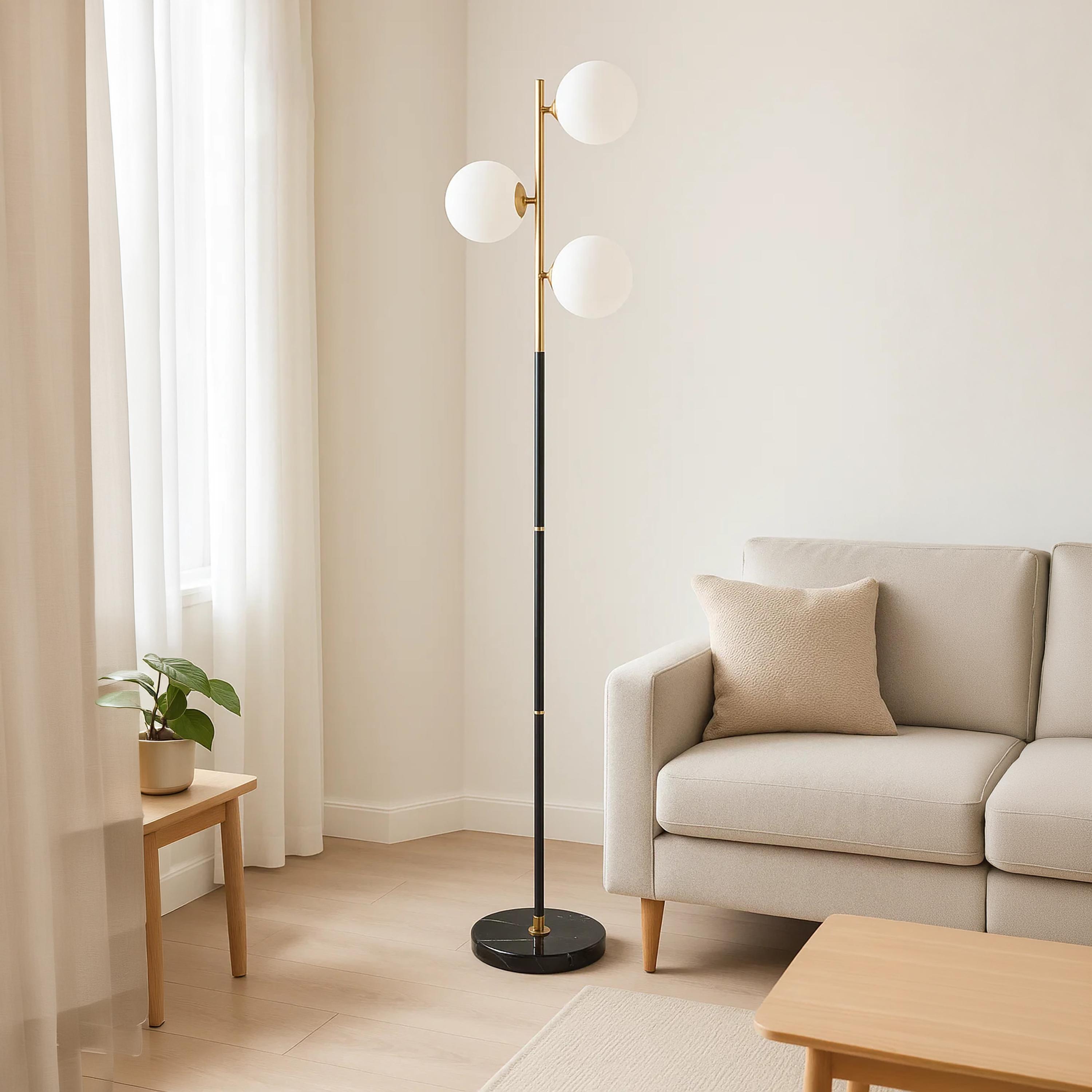 Maria Homes Elegant Black & Gold Floor Lamp with Frosted Globes-household-lighting-floorlamps-image-1
