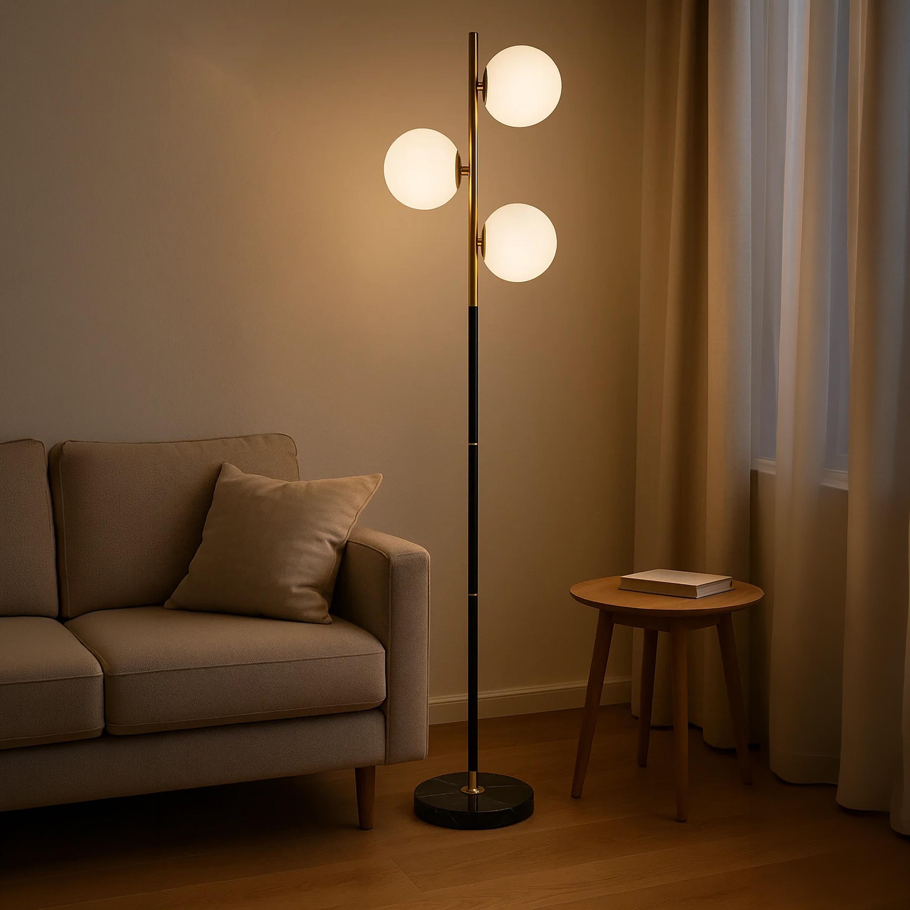 Maria Homes Elegant Black & Gold Floor Lamp with Frosted Globes-household-lighting-floorlamps-image-2
