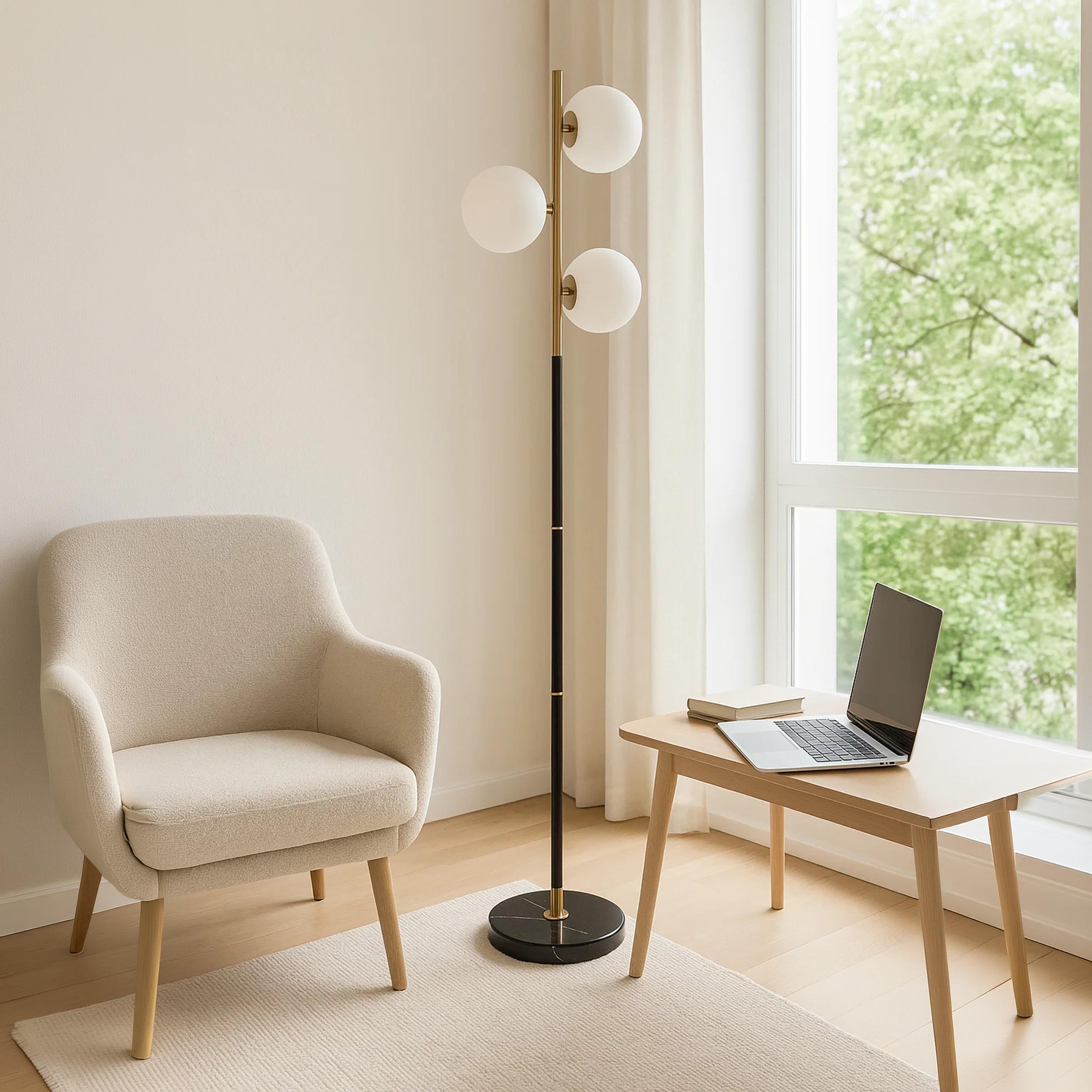 Maria Homes Elegant Black & Gold Floor Lamp with Frosted Globes-household-lighting-floorlamps-image-3