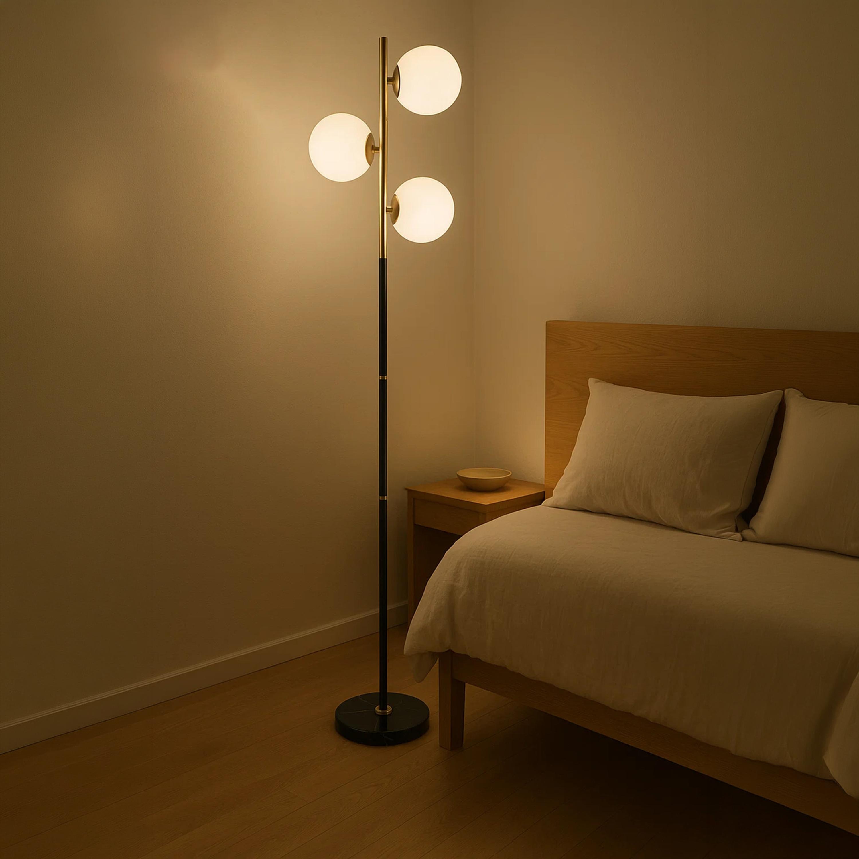 Maria Homes Elegant Black & Gold Floor Lamp with Frosted Globes-household-lighting-floorlamps-image-4
