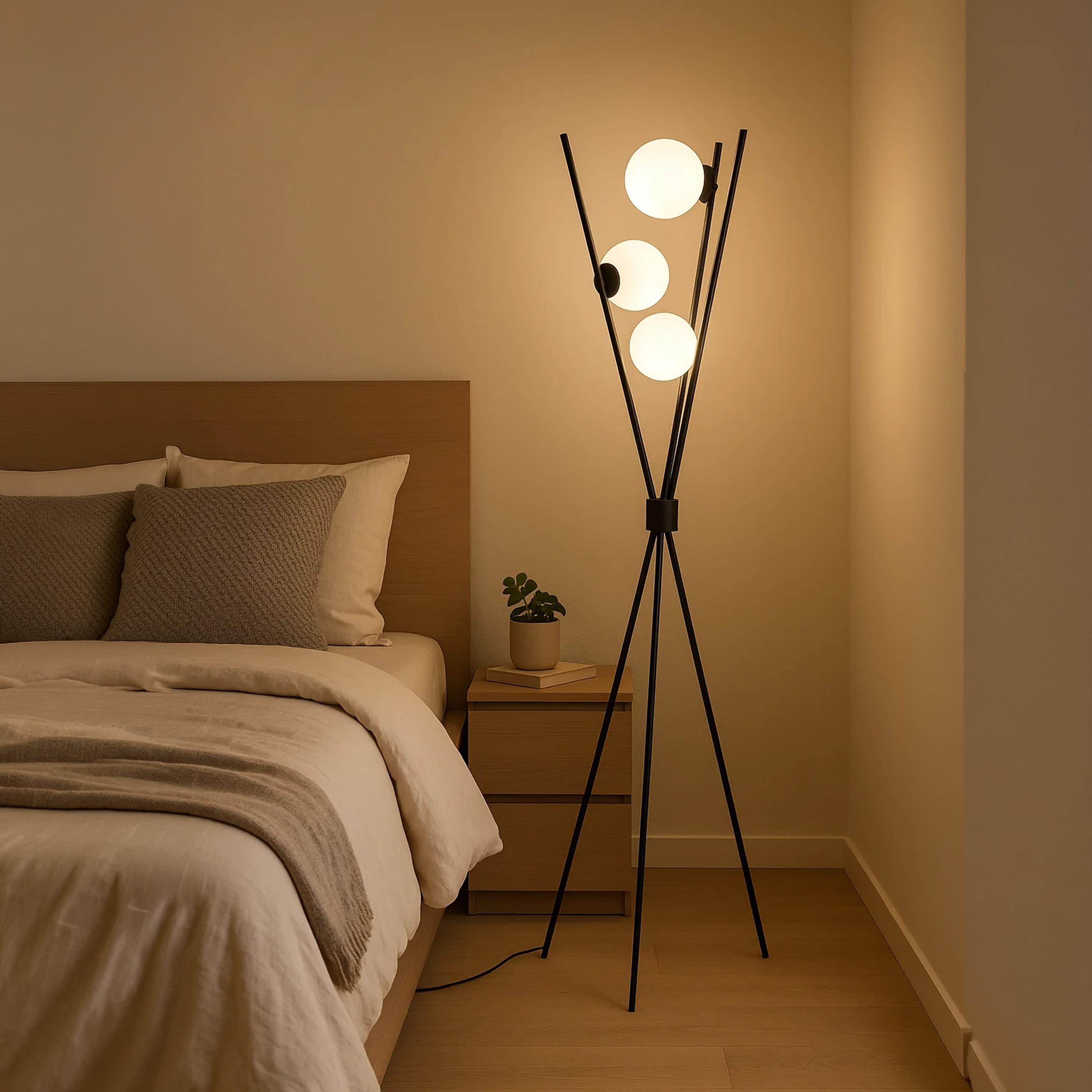 Maria Homes Modern Black Tripod Floor Lamp with Frosted Glass Globes-household-lighting-floorlamps-image-1
