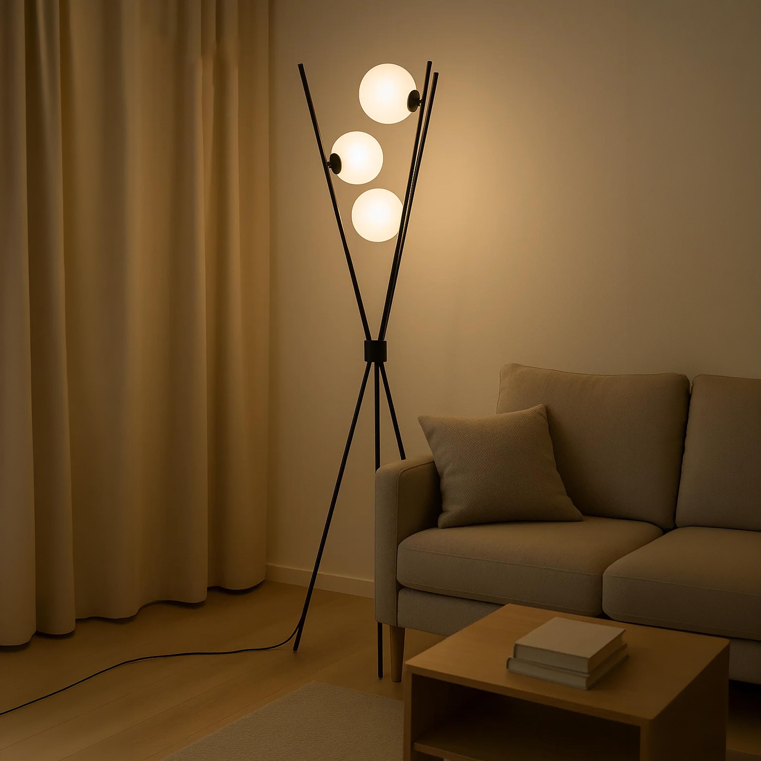 Maria Homes Modern Black Tripod Floor Lamp with Frosted Glass Globes-household-lighting-floorlamps-image-2
