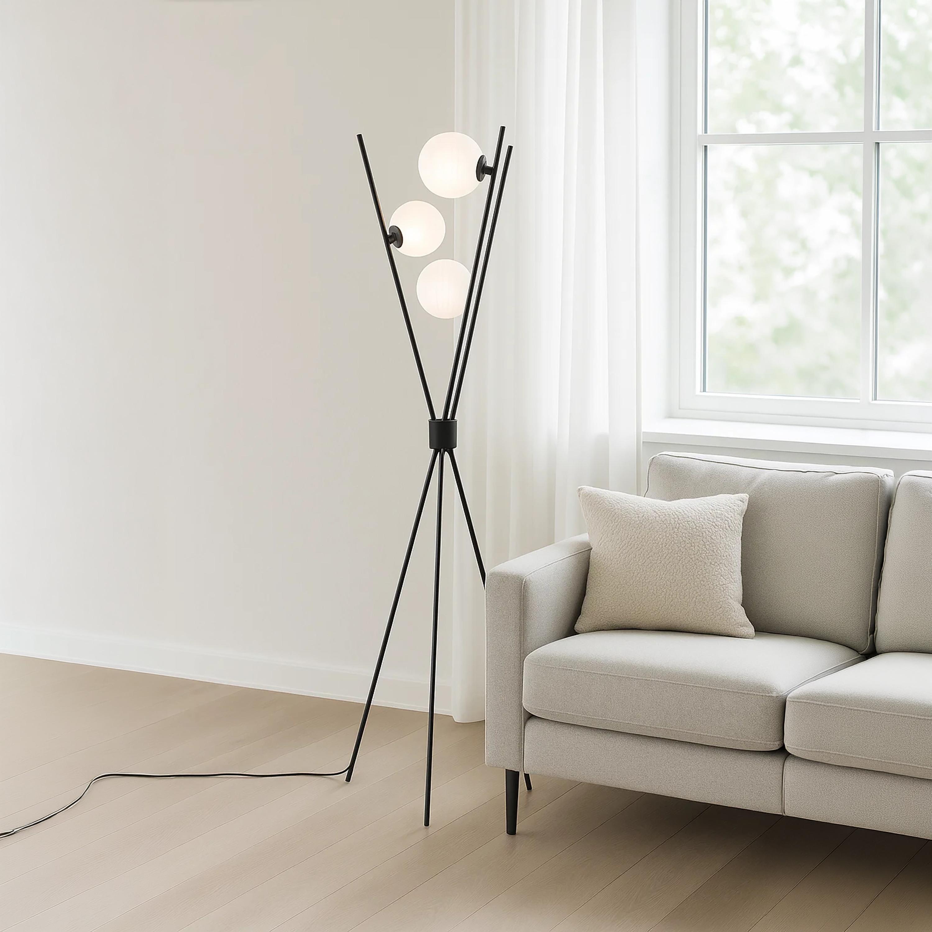 Maria Homes Modern Black Tripod Floor Lamp with Frosted Glass Globes-household-lighting-floorlamps-image-3