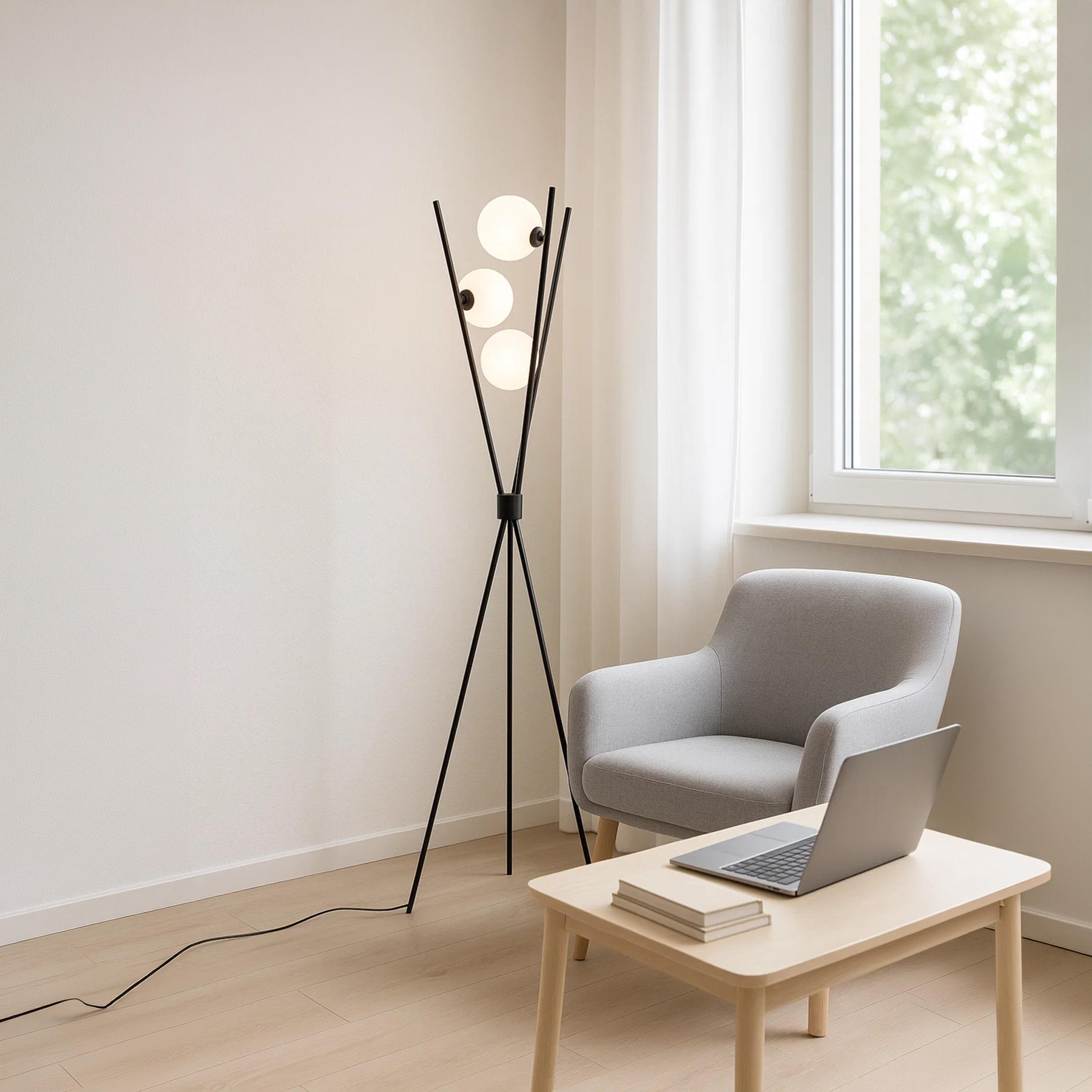 Maria Homes Modern Black Tripod Floor Lamp with Frosted Glass Globes-household-lighting-floorlamps-image-4