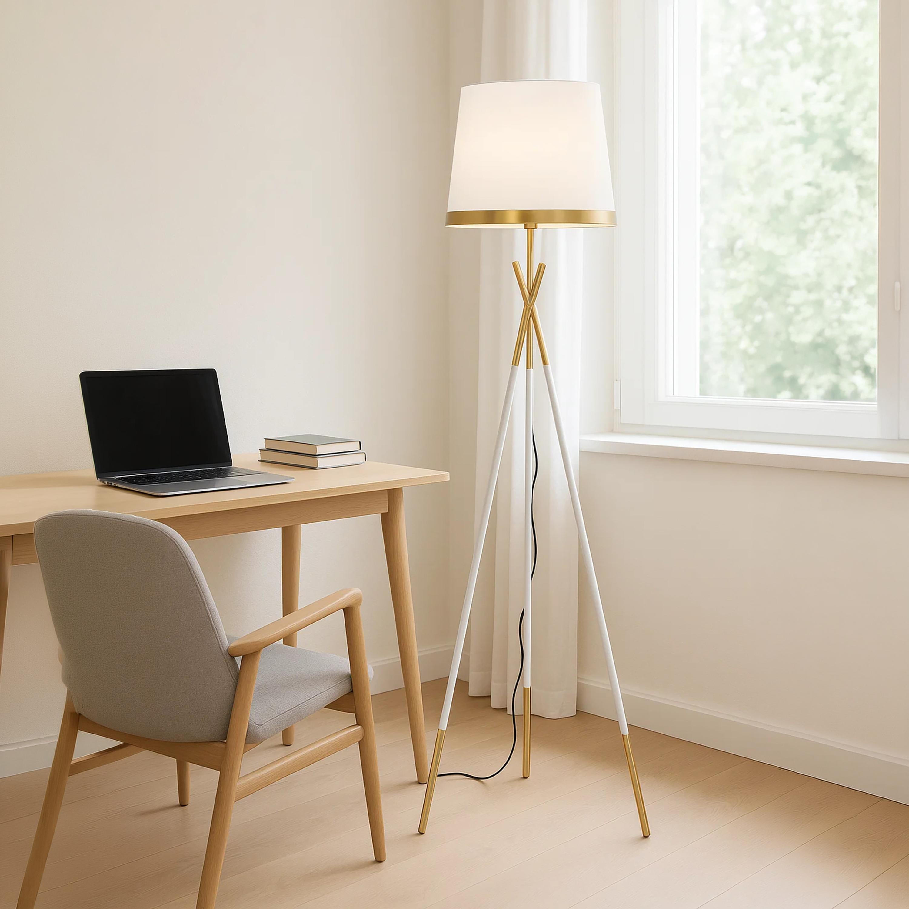 Maria Homes Luxury White & Gold Tripod Floor Lamp with Matching Shade-household-lighting-floorlamps-image-1
