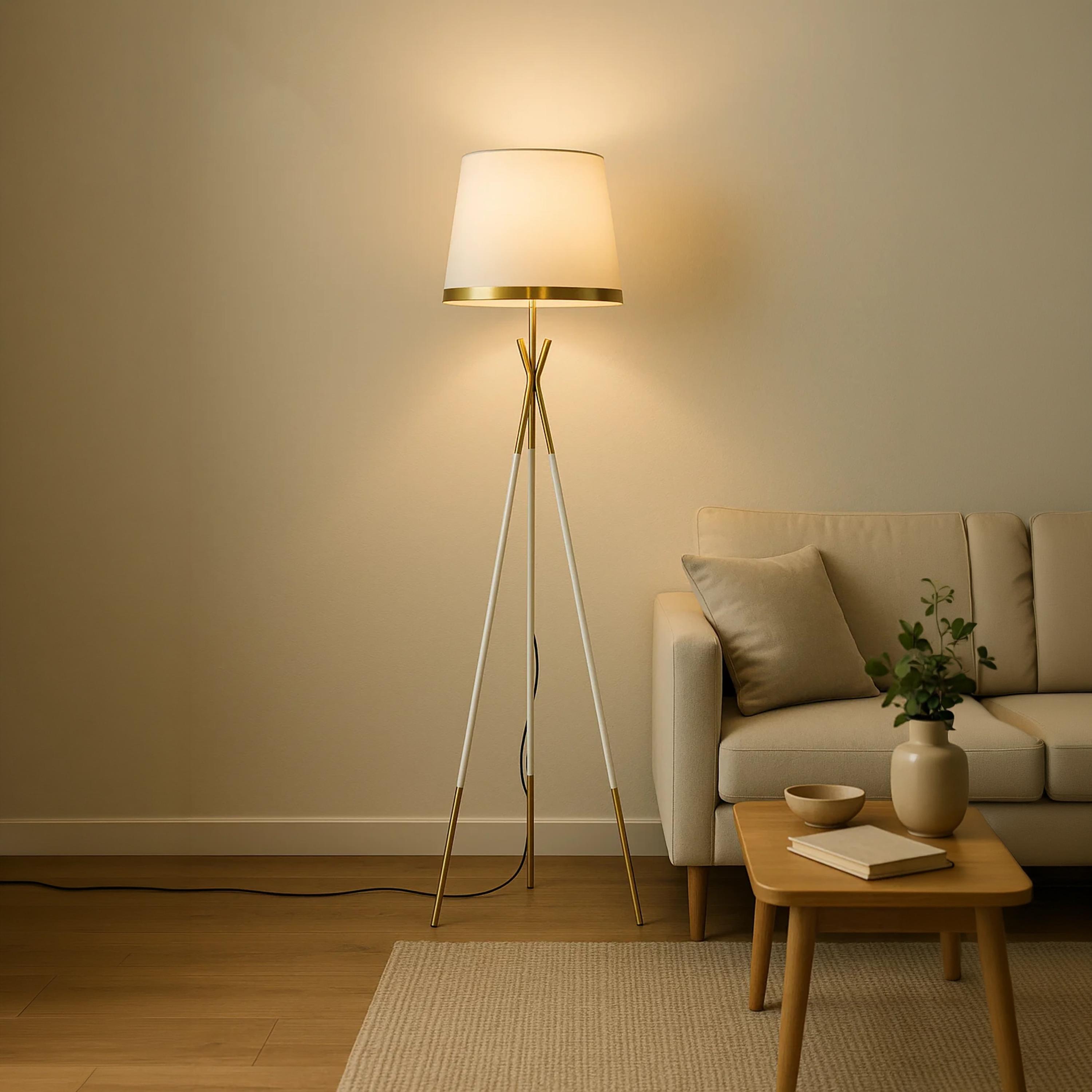 Maria Homes Luxury White & Gold Tripod Floor Lamp with Matching Shade-household-lighting-floorlamps-image-2