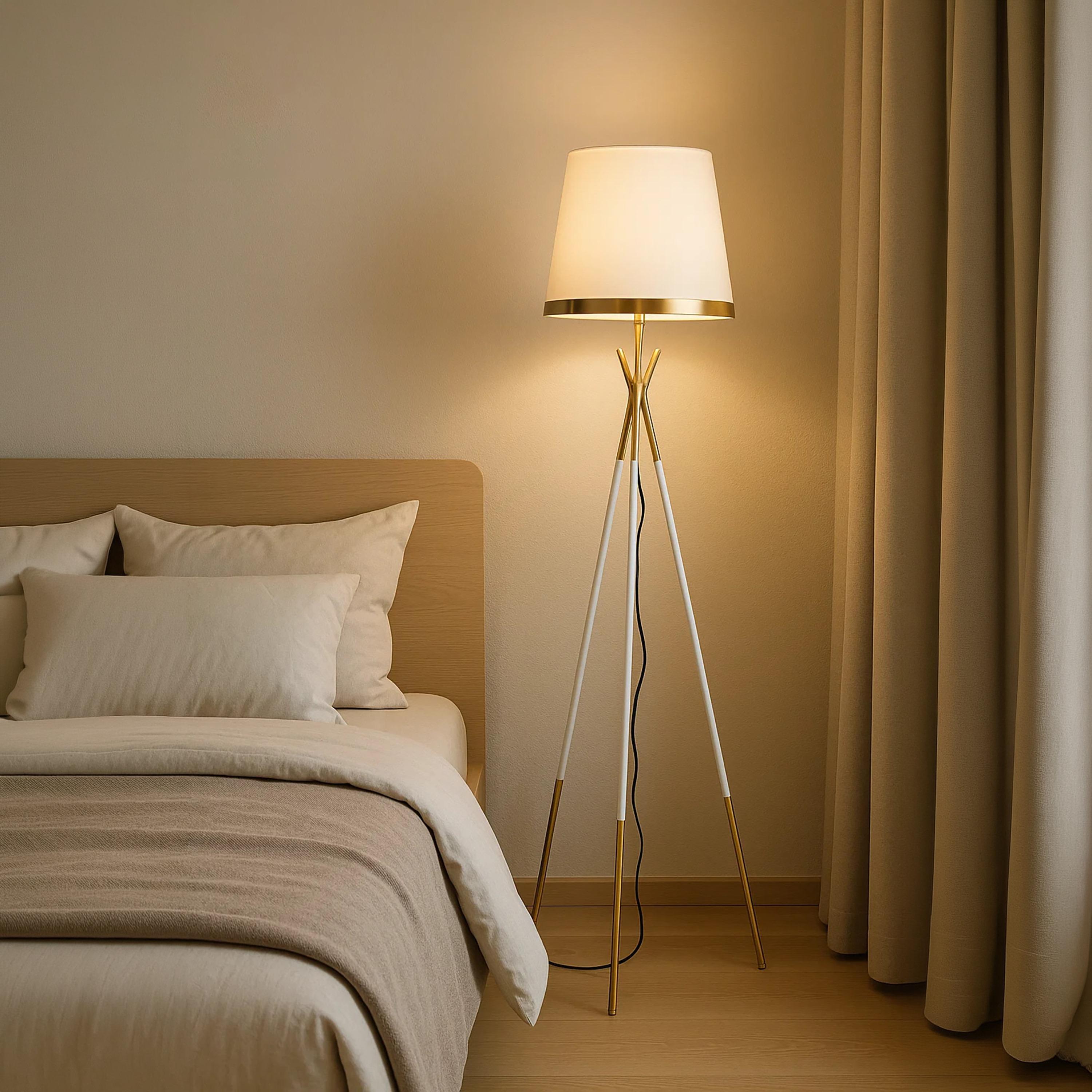 Maria Homes Luxury White & Gold Tripod Floor Lamp with Matching Shade-household-lighting-floorlamps-image-3