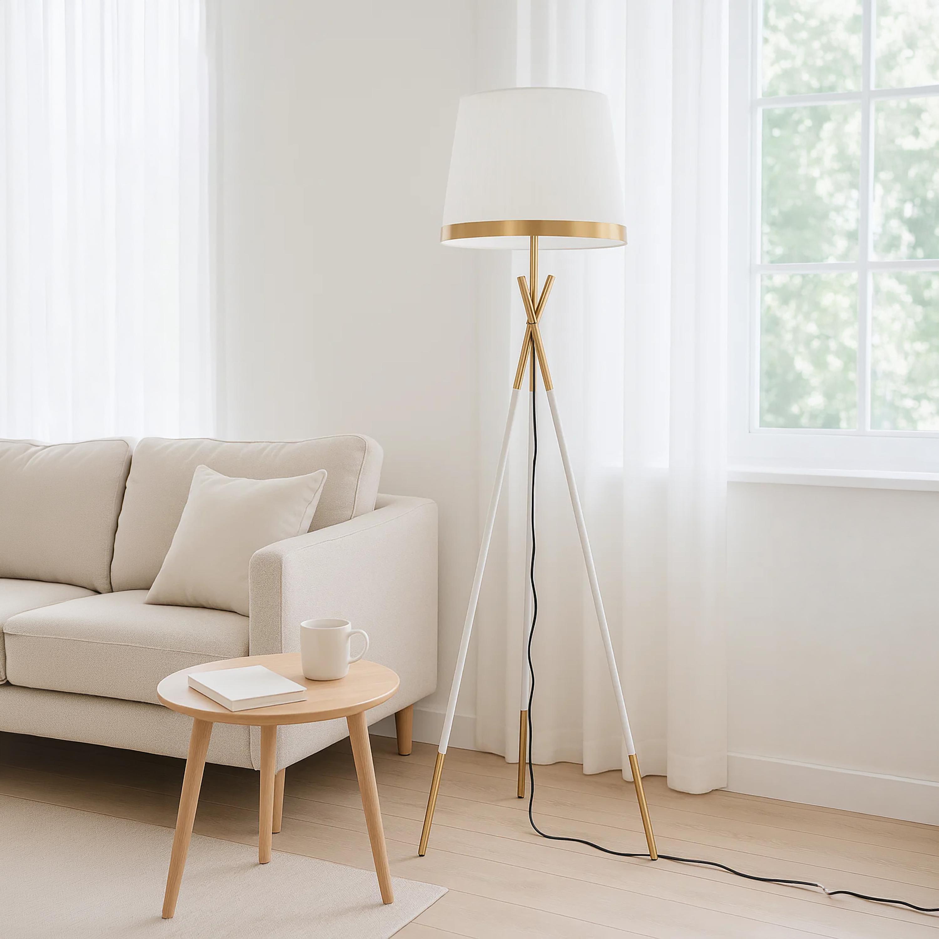 Maria Homes Luxury White & Gold Tripod Floor Lamp with Matching Shade-household-lighting-floorlamps-image-4