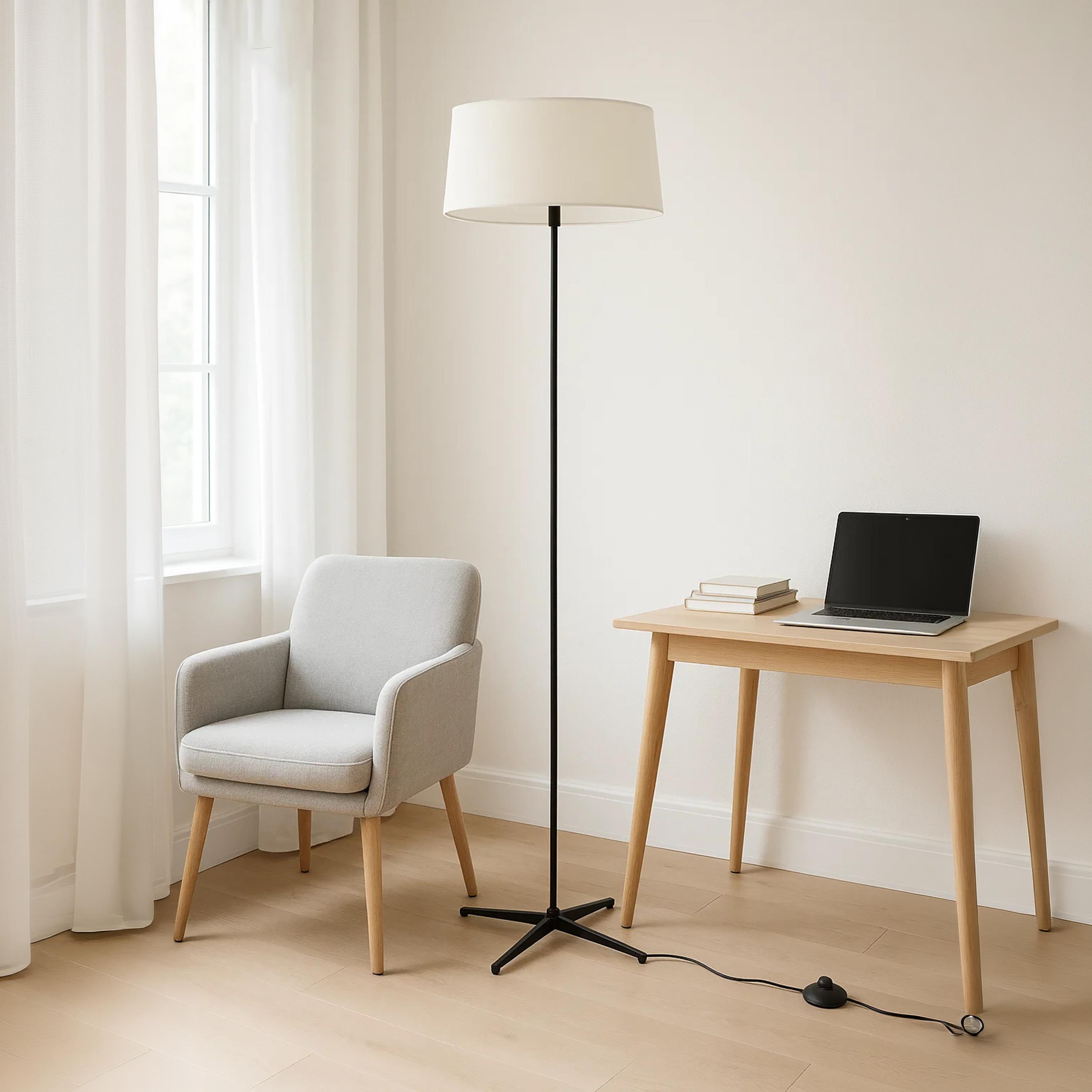 Maria Homes Slim Black Tripod Floor Lamp with White Drum Shade-household-lighting-floorlamps-image-2