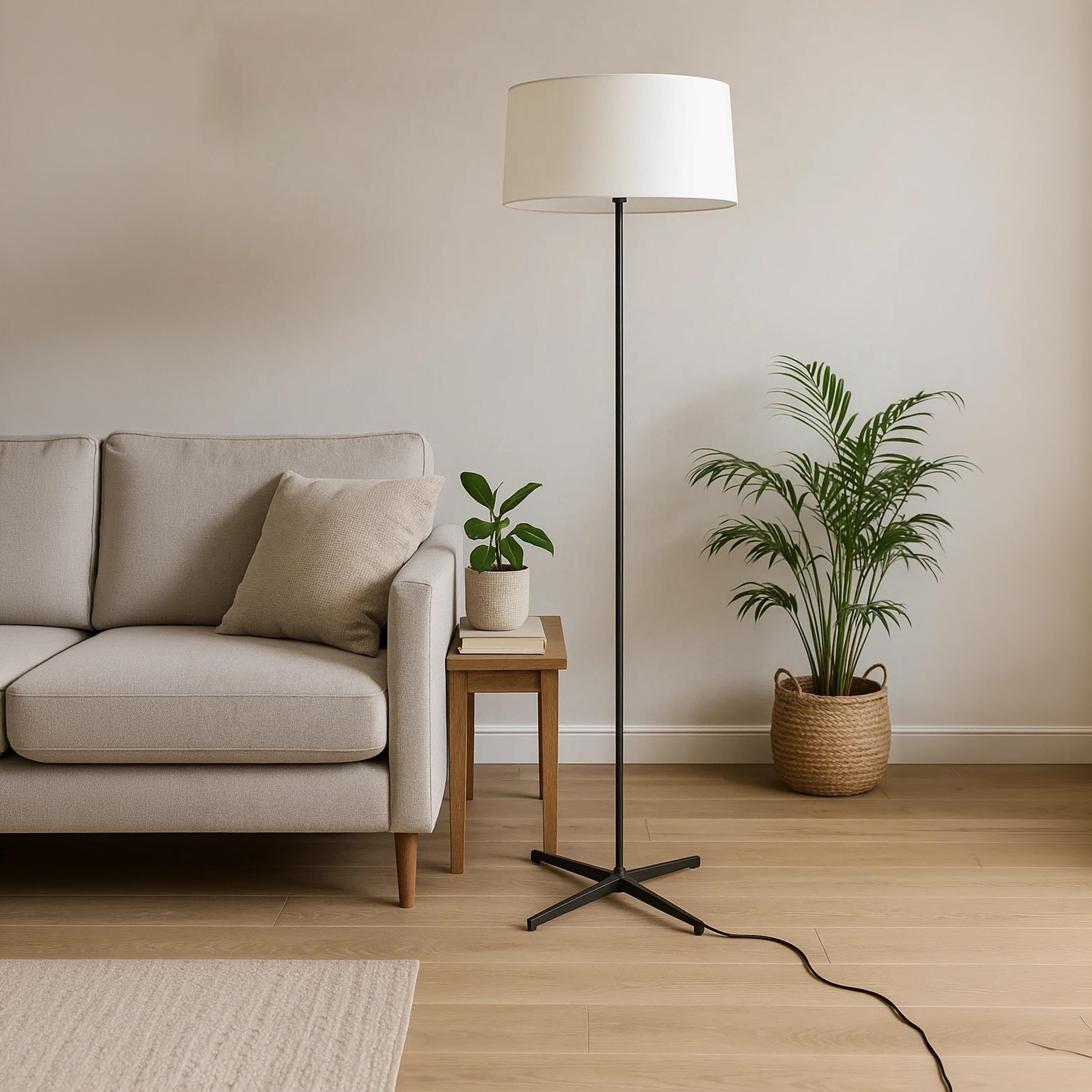 Maria Homes Slim Black Tripod Floor Lamp with White Drum Shade-household-lighting-floorlamps-image-3