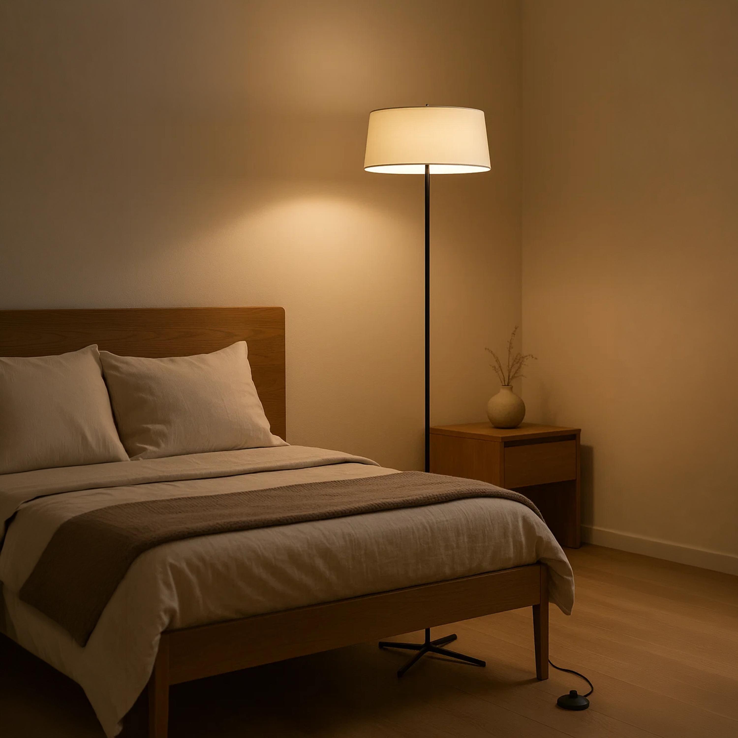 Maria Homes Slim Black Tripod Floor Lamp with White Drum Shade-household-lighting-floorlamps-image-4