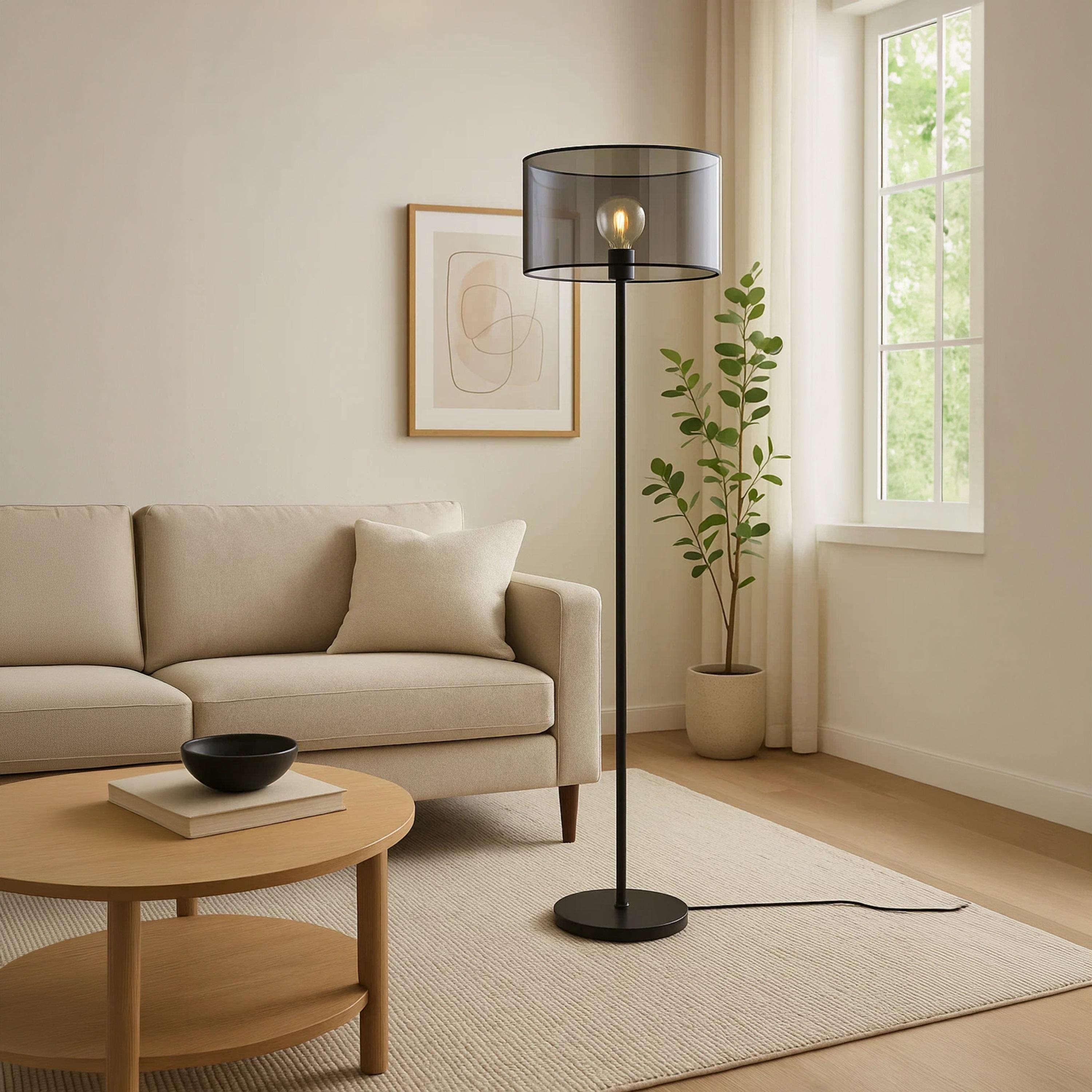 Maria Homes Modern Black Floor Lamp with Smoked Glass Shade-household-lighting-floorlamps-image-1