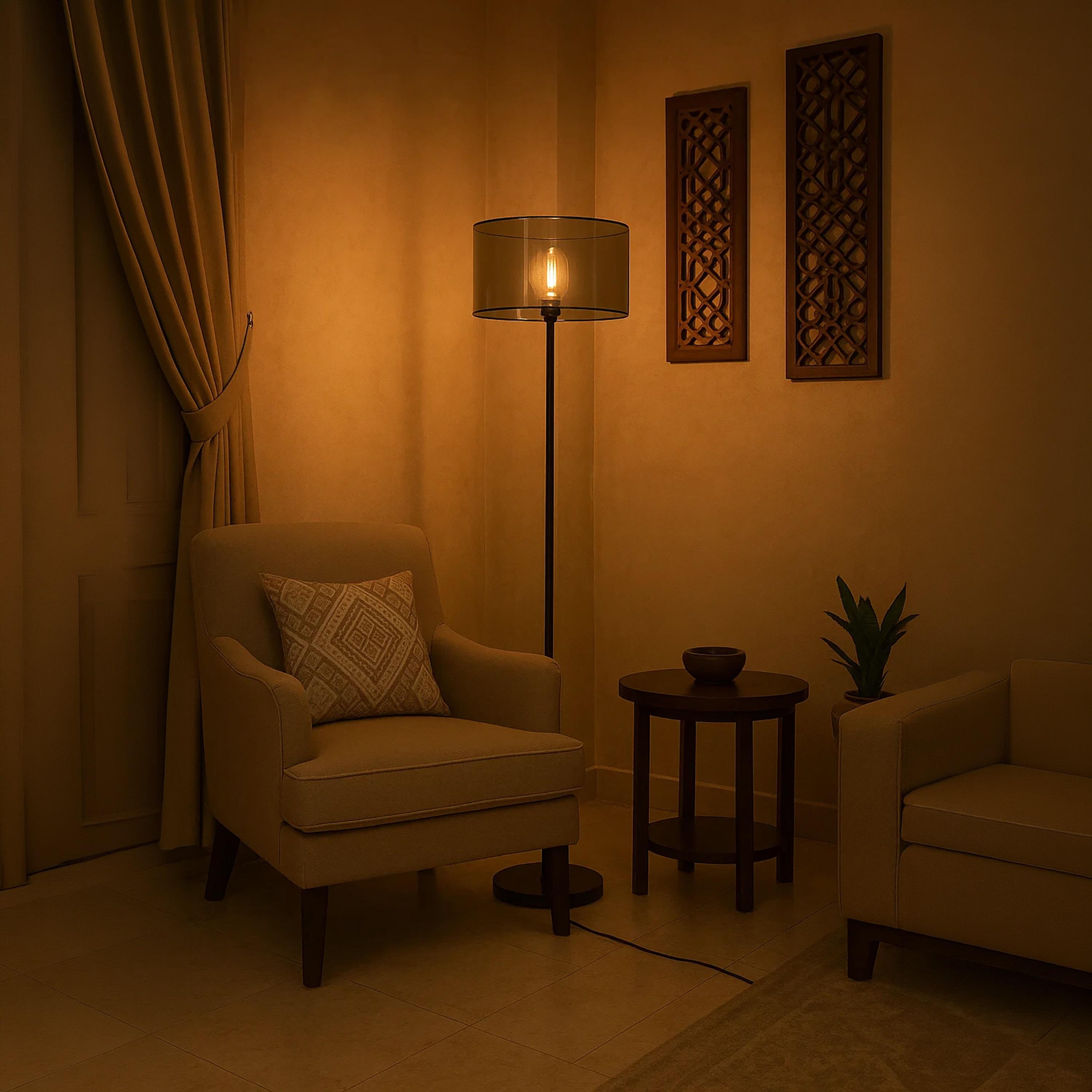 Maria Homes Modern Black Floor Lamp with Smoked Glass Shade-household-lighting-floorlamps-image-2