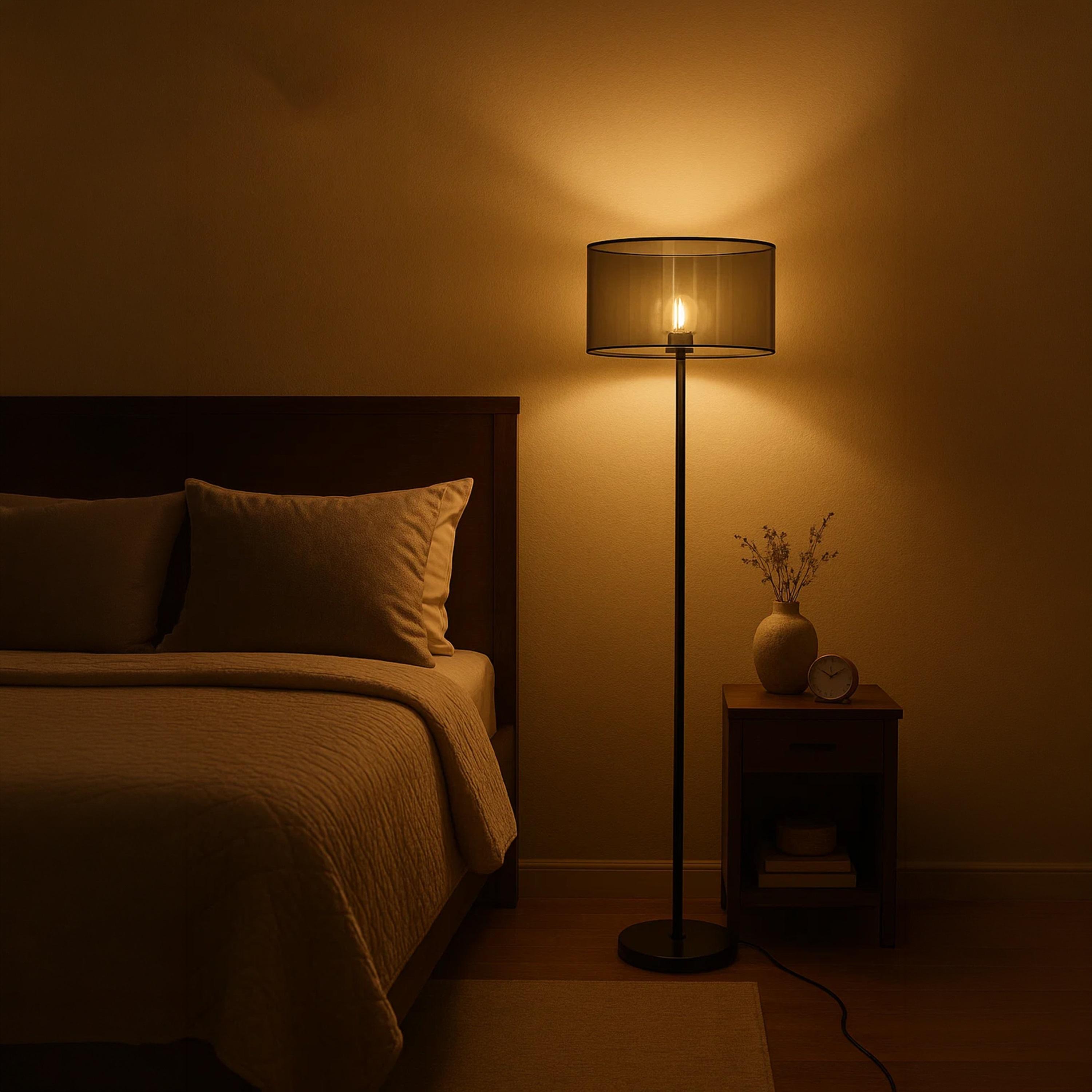 Maria Homes Modern Black Floor Lamp with Smoked Glass Shade-household-lighting-floorlamps-image-3