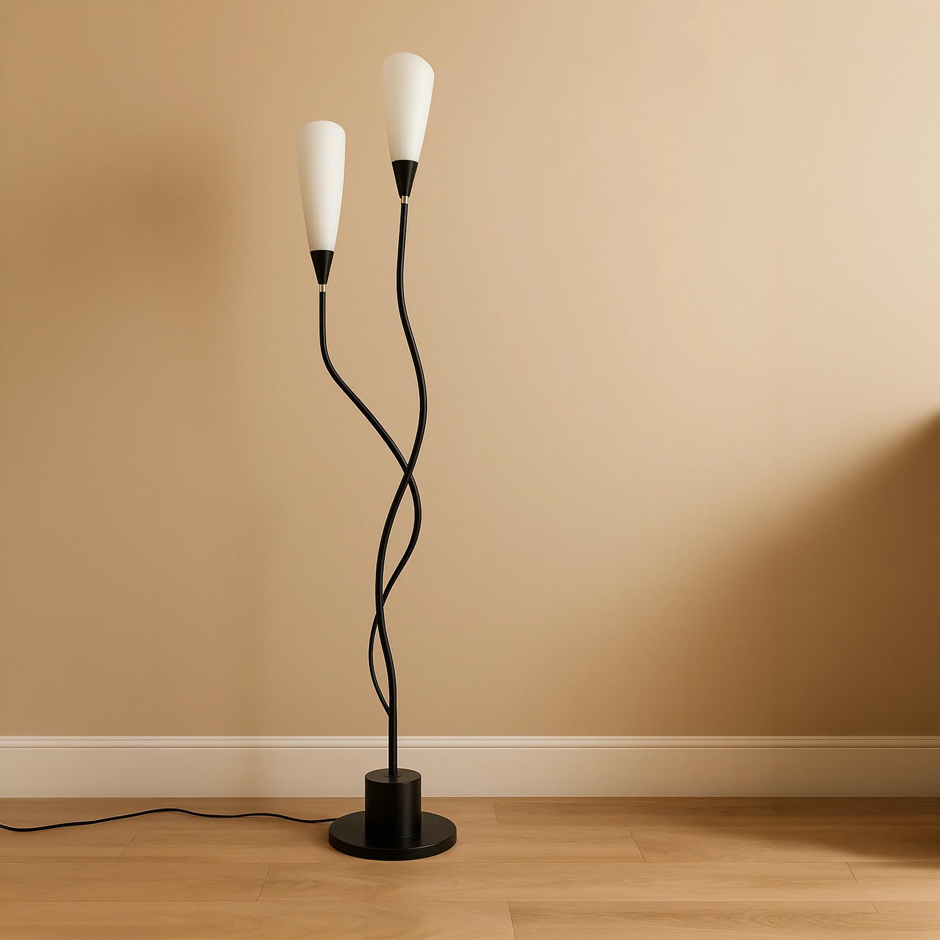Maria Homes Elegant Black Twin-Arm Floor Lamp with Frosted Cone Shades-household-lighting-floorlamps-image-1