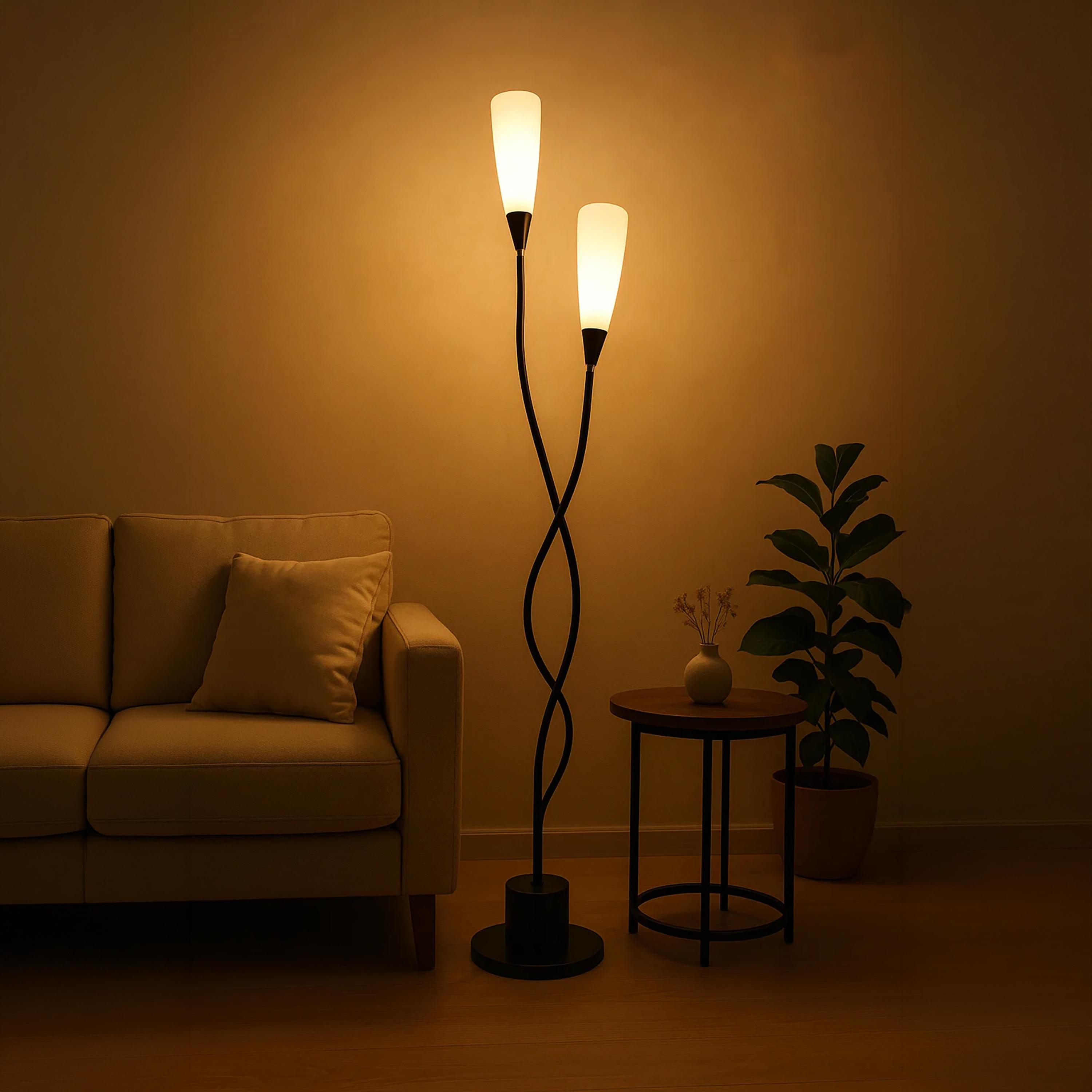 Maria Homes Elegant Black Twin-Arm Floor Lamp with Frosted Cone Shades-household-lighting-floorlamps-image-2