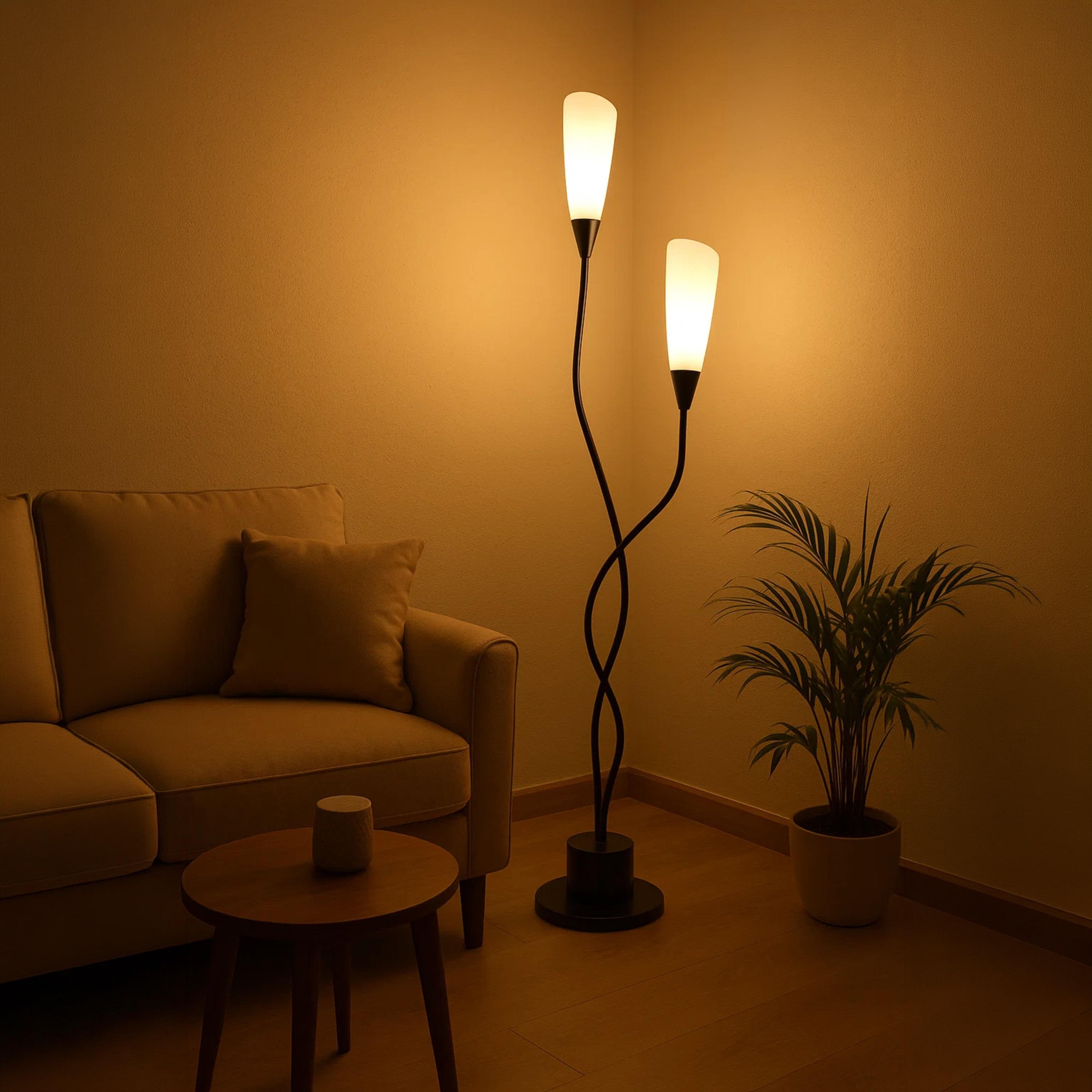 Maria Homes Elegant Black Twin-Arm Floor Lamp with Frosted Cone Shades-household-lighting-floorlamps-image-3