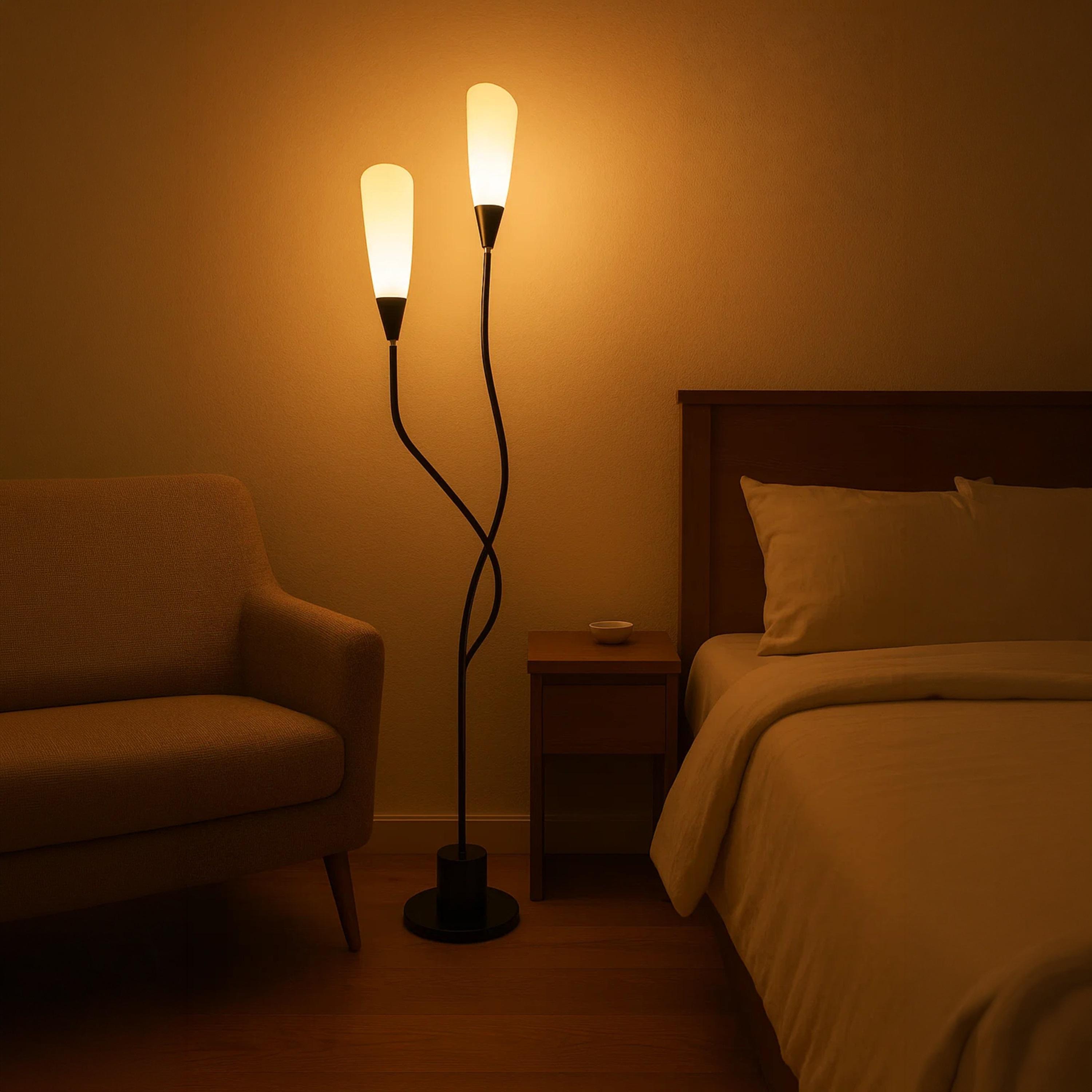 Maria Homes Elegant Black Twin-Arm Floor Lamp with Frosted Cone Shades-household-lighting-floorlamps-image-4