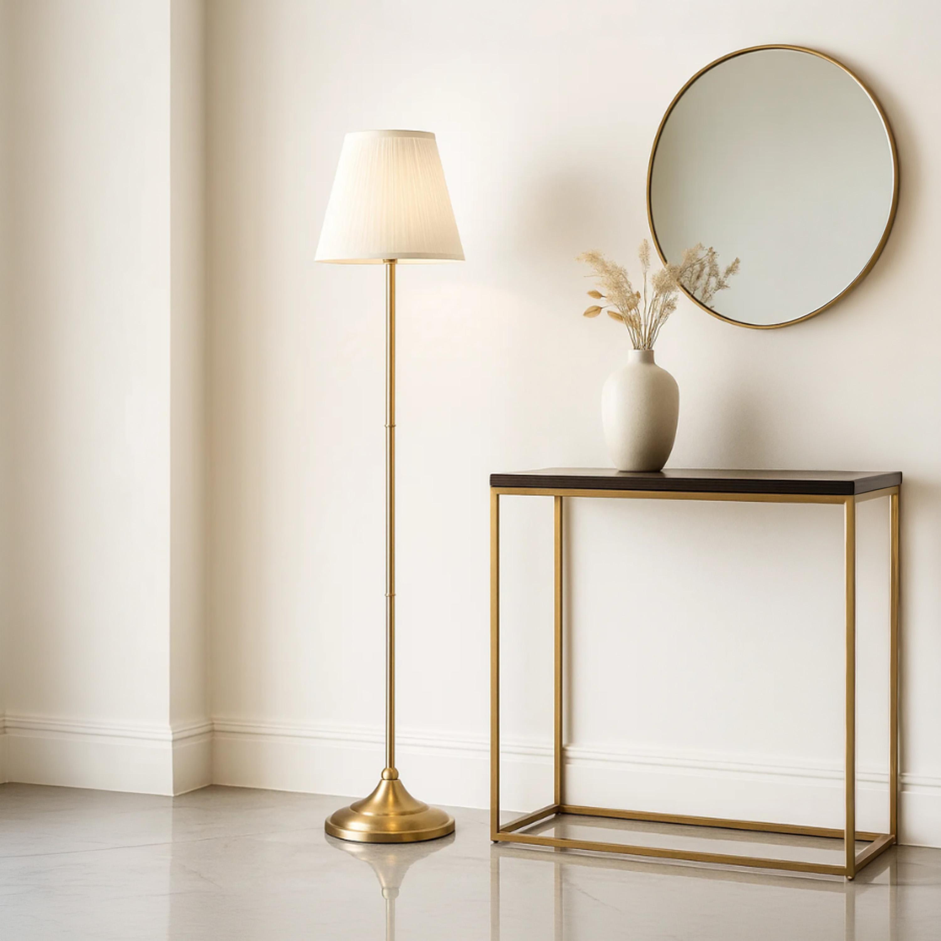 Maria Homes Modern Brass Floor Lamp with White Fabric Shade-household-lighting-floorlamps-image-1