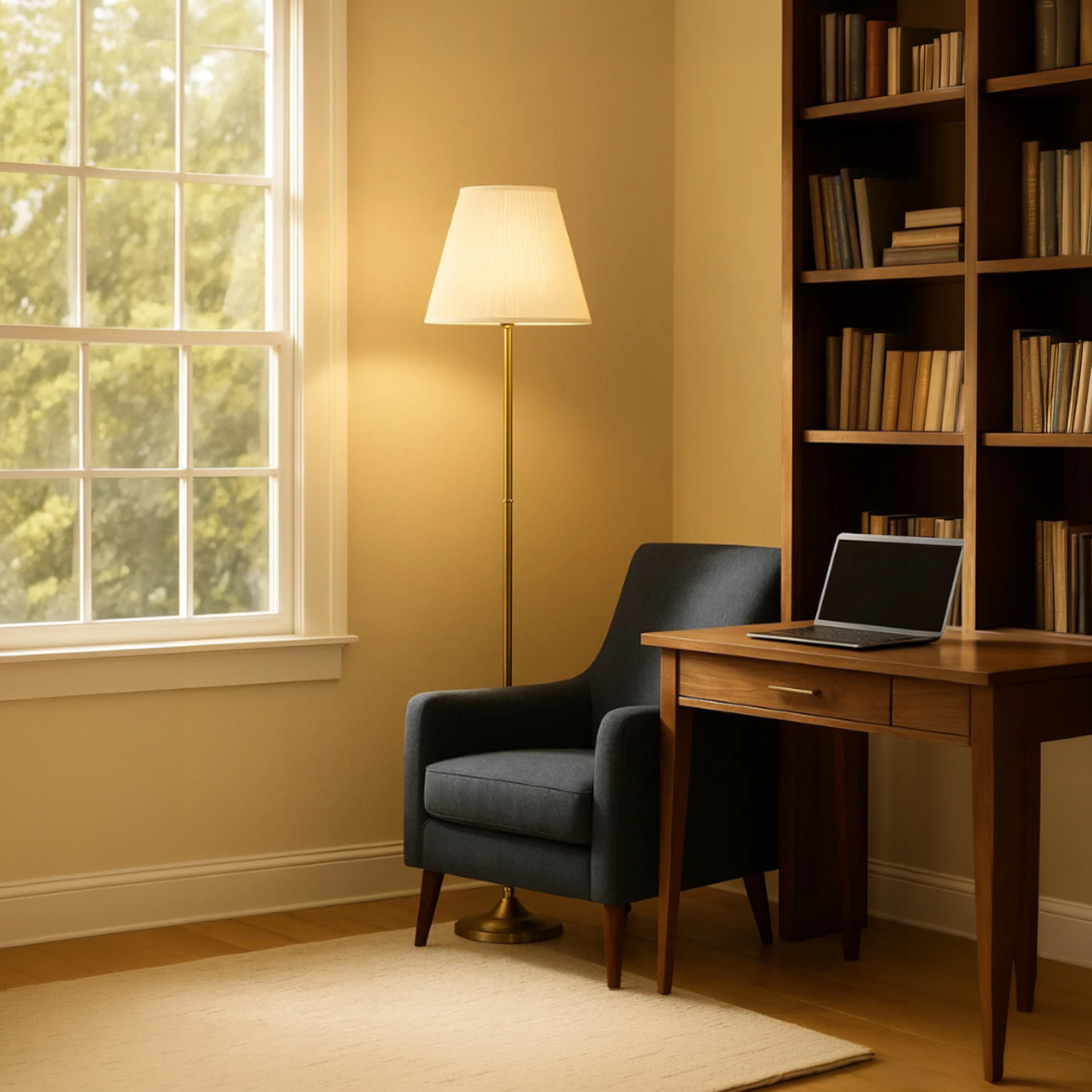 Maria Homes Modern Brass Floor Lamp with White Fabric Shade-household-lighting-floorlamps-image-3