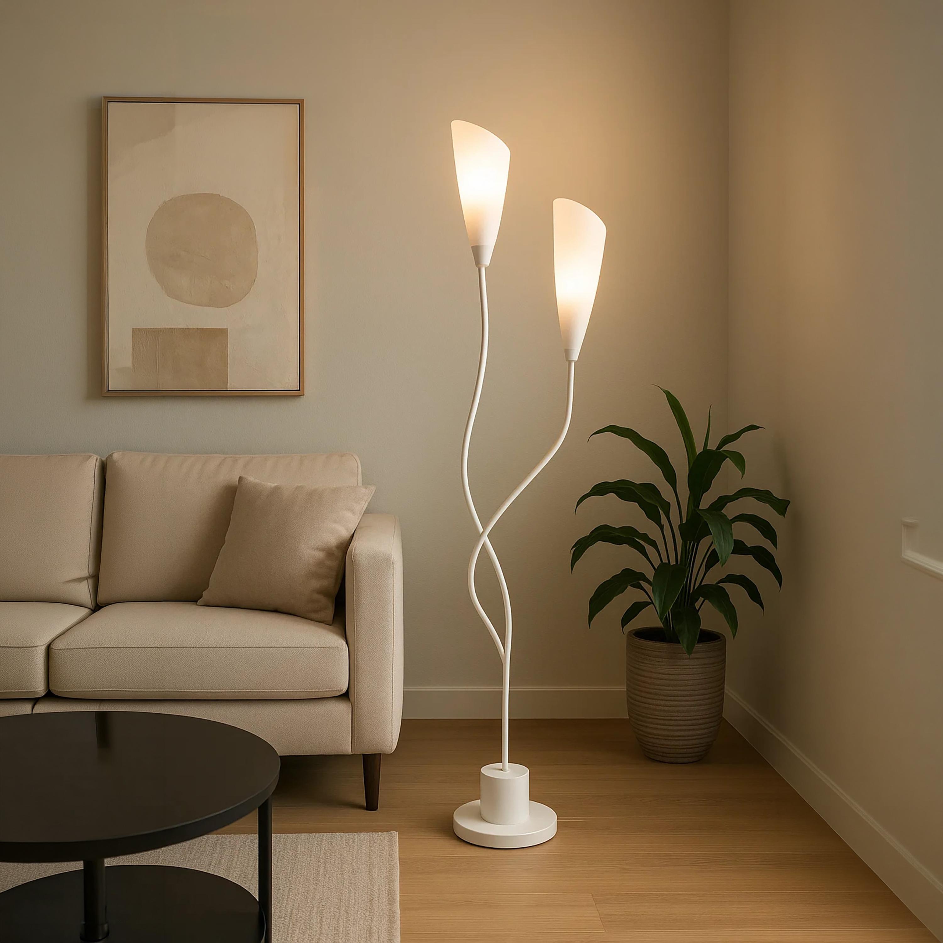 Maria Homes Elegant Black Twin-Arm Floor Lamp with Frosted Cone Shades-household-lighting-floorlamps-image-1