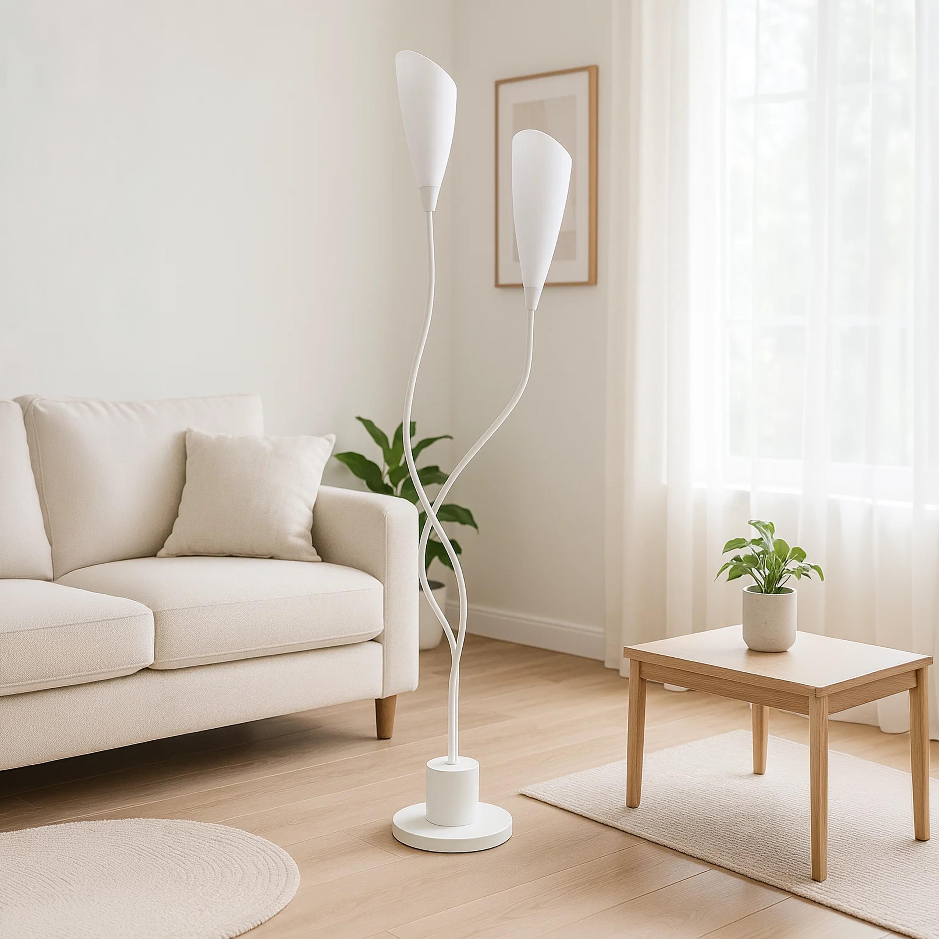 Maria Homes Elegant Black Twin-Arm Floor Lamp with Frosted Cone Shades-household-lighting-floorlamps-image-2