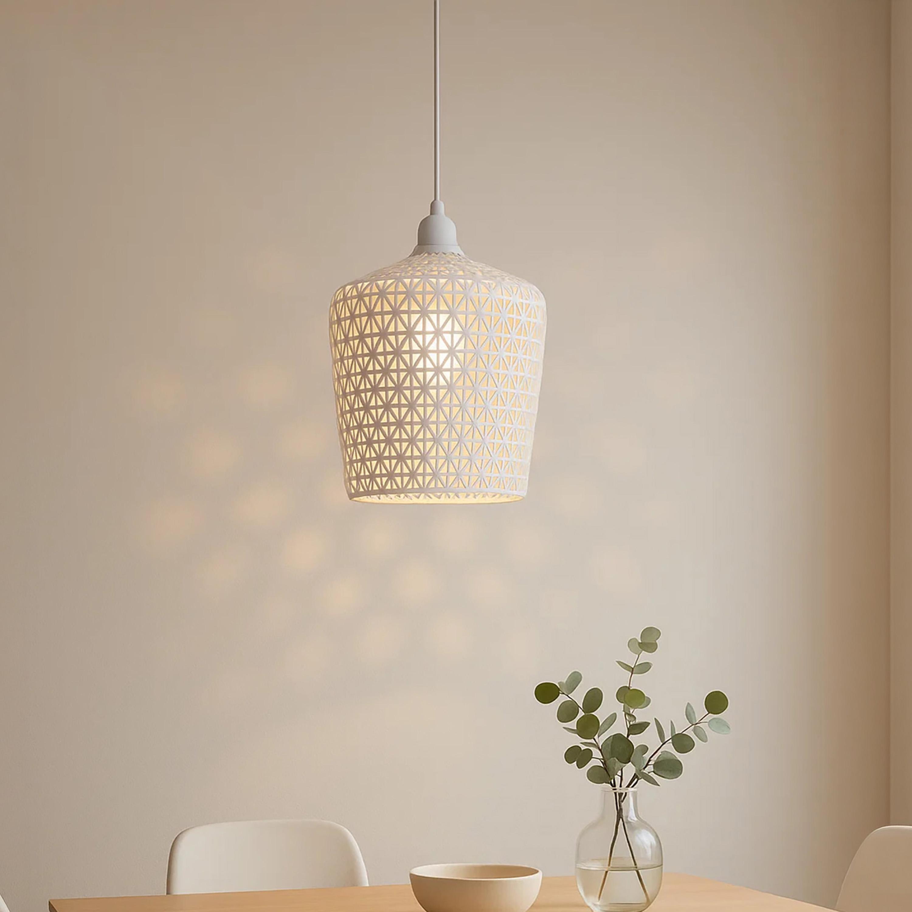 Maria Homes White Woven Rattan Pendant Light with Geometric Weave-household-lighting-ceilinglamps-image-1