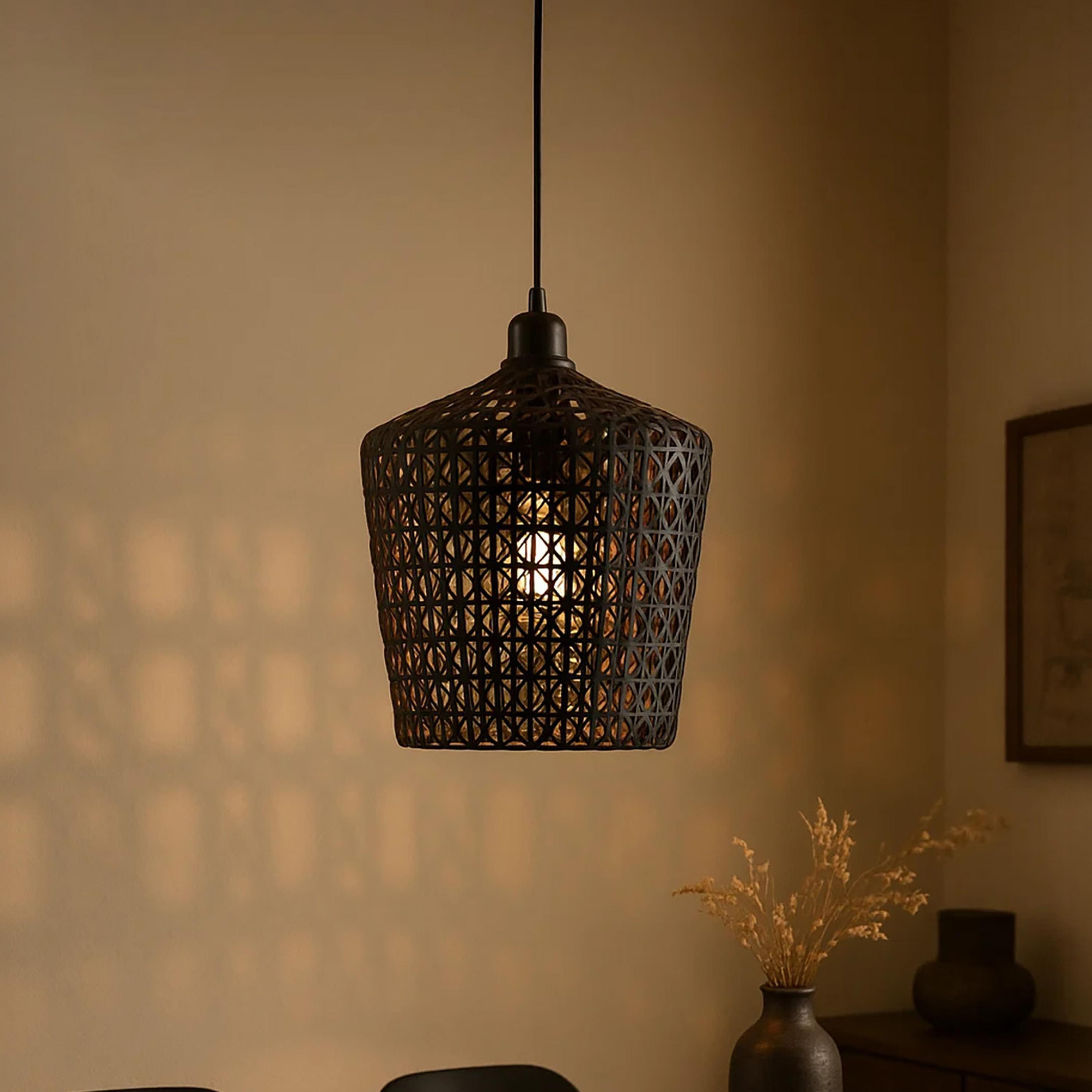 Maria Homes White Woven Rattan Pendant Light with Geometric Weave-household-lighting-ceilinglamps-image-1