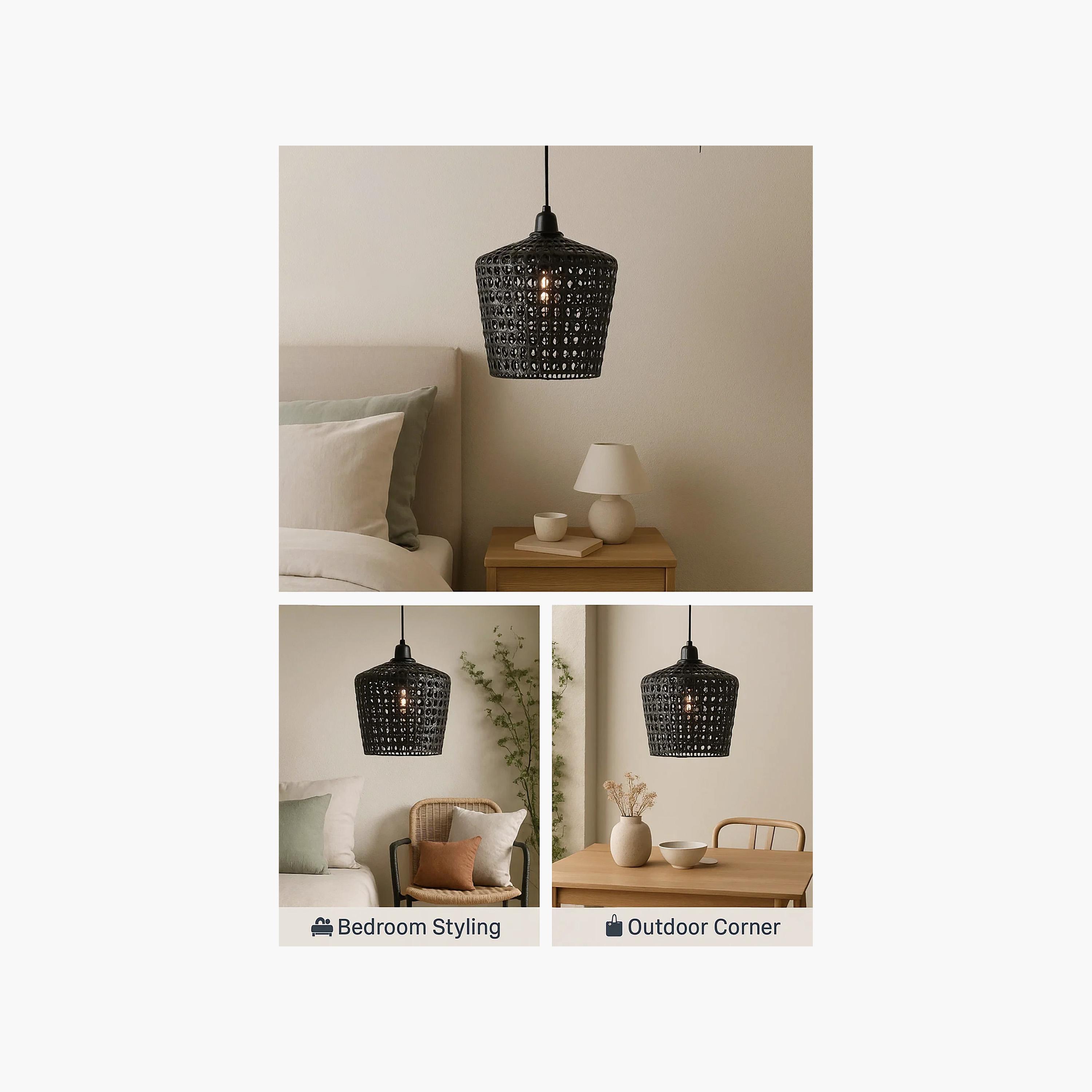 Maria Homes White Woven Rattan Pendant Light with Geometric Weave-household-lighting-ceilinglamps-image-3