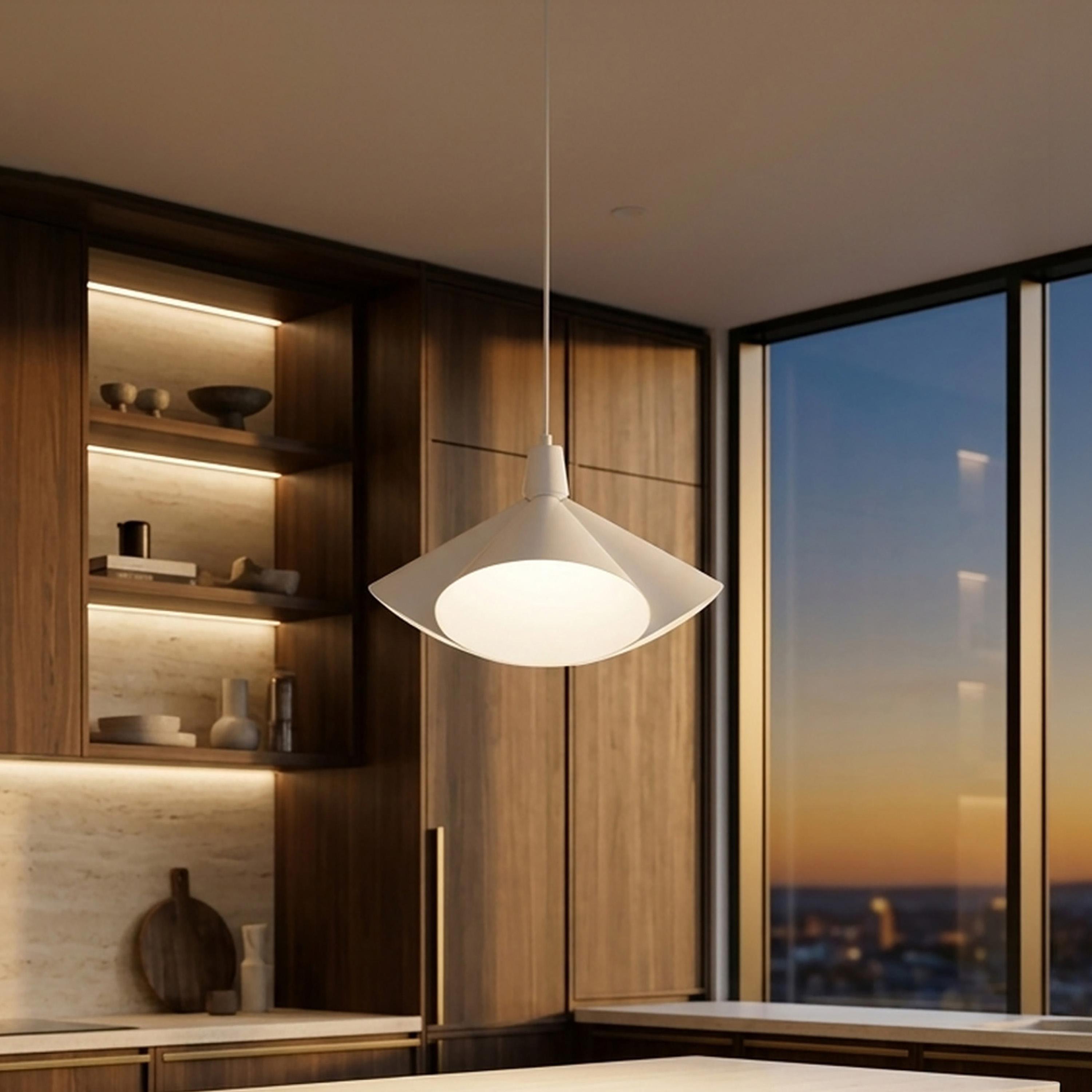 Maria Homes Modern White Pendant Light with Sculptural Metal Shade-household-lighting-ceilinglamps-image-1